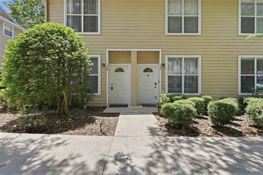Welcome to your new home in Victoria Station! This well-maintained end-unit townhome-style condo offers 2 bedrooms, 2.5 bathrooms, and a host of thoughtful updates, including brand-new kitchen appliances, a never-used in-unit washer and dryer, and new luxury vinyl plank flooring throughout—no carpet anywhere.

Step through the front door into a light-filled main level where the spacious living room flows seamlessly into the dining area and kitchen. To the right, a convenient half bath is tucked beneath the staircase, while a generous storage closet sits just to the left of the entry. The kitchen features warm wood cabinetry, a peninsula bar with additional seating, and new stainless steel appliances. Near the back door, you’ll find a laundry closet equipped with a brand-new washer and dryer.

Upstairs, the split-bedroom layout provides privacy, with each bedroom located on opposite ends of the home. Both bedrooms feature their own en-suite bathrooms with shower/tub combinations, making this an ideal setup for roommates, guests, or anyone who values personal space.

This home is located just steps from the sparkling community pool and the neighborhood mailboxes. Exterior maintenance is fully covered by the HOA, offering a low-maintenance and stress-free lifestyle.

Conveniently situated just minutes from University of Florida, UF Health Shands Hospital, the Malcom Randall VA Medical Center, Butler Plaza, and Celebration Pointe, this location is perfect for students, medical professionals, and commuters alike. Nearby bus routes and bike-friendly roads make getting around town easy.

Discover the ease and convenience of Gainesville living at its finest.