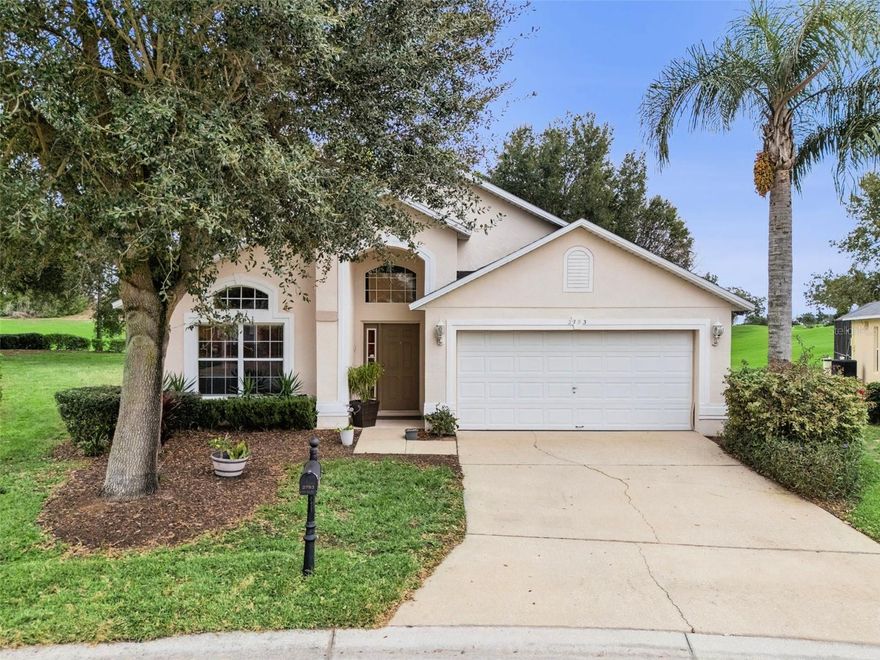 Located in the desirable golfing community of Southern Dunes, this lovely 4-bedroom, 3-bath pool home is perfectly positioned on a premium golf course–front lot adjacent to the 1st tee box. Designed with flexibility and privacy in mind, the split-bedroom floor plan includes both a junior suite and a primary suite, making it ideal for families, guests, or rental opportunities.

Upon arrival, you’re welcomed by a covered front porch enhanced with a large transom window that fills the entry with natural light. Inside, the great room features soaring ceilings, glass sliding doors, and transom windows that bring the outdoors in while showcasing tranquil pool views.

The eat-in kitchen offers tile flooring, a breakfast bar, and a closet pantry for ample storage. A bright breakfast nook provides additional seating and enjoys distant views of the golf course. The spacious layout also includes a formal dining room and a formal living room, both accented with vaulted ceilings—perfect for entertaining or relaxing.

The primary bedroom suite overlooks the pool and features a large walk-in closet. The en-suite bathroom is well-appointed with a vanity that includes a built-in cosmetic desk, a walk-in shower, a private water closet, and a luxurious garden tub.

Step outside to your private backyard oasis, where outdoor entertaining is effortless on the screened patio and pool area. The two-car garage is currently utilized as a game room, complete with a pool table and foosball table, offering additional recreational space.

Additional Features: Washer & dryer included, Architectural Shingle Roof (2024), Updated pool motor and filter, New pool timer (2025). Furniture available for purchase separately. 
Enjoy resort-style living with 24/7 security in the gated community of Southern Dunes. Community amenities include a 6,000-square-foot clubhouse with a restaurant and pub, tennis courts, and a fitness center. Golf enthusiasts will appreciate the 18-hole championship golf course, featuring a dramatic hillside layout spanning over 7,200 yards with more than 100 feet of elevation changes.

Conveniently located within walking distance to shopping and restaurants, and just a short drive to major theme parks such as Legoland and Disney World, this home offers the perfect blend of lifestyle, location, and leisure.