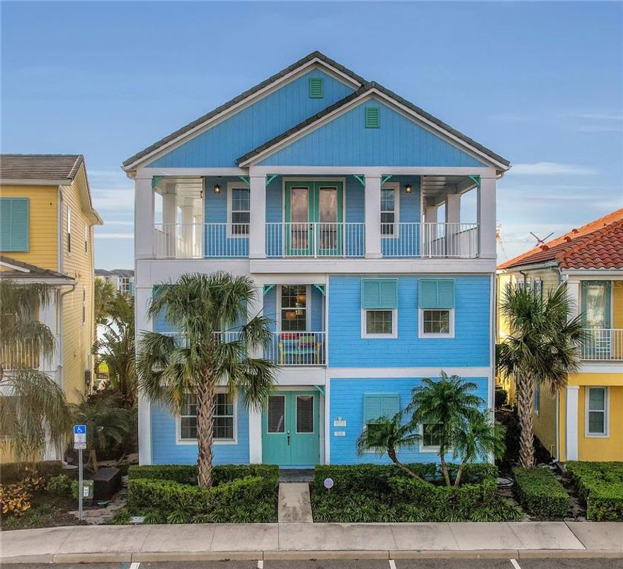 IMMACULATE ~ NEVER BEEN RENTED ~ SPACIOUS ~ WATERFRONT COTTAGE with POOL, SPA and SPECTACULAR WEST-FACING SUNSET VIEWS! RARE THIRD FLOOR FULL WRAP AROUND BALCONY! 7 YEAR A/C WARRANTY TRANSFERABLE TO BUYER! HUGE 4480-B Model with 8 Bedrooms, 9 Full and 2 Half Bathrooms and Large MEDIA ROOM! High-End MRO Approved ETHAN ALLEN "Son of Sailor” Furniture/Housewares Package INCLUDED IN LIST PRICE! This Amazing Home Features TWO Bedrooms on First Floor, Large ISLAND Kitchen, Tall Cabinets and a Spacious Pantry, Great for Entertaining! Wooden Bar Furniture in Living Room, Beautiful Light Fixture Above Dining Table, Upgraded 'Wood' Tile Throughout Home, Sliding Doors that Lead to Beautiful and Spacious Paved Patio, Fenced in Pool and Spa and Cabana Bathroom. Two Laundry Closets with High Capacity W/D, One on First Floor and the Other in Third Floor Primary Bedroom's Closet. Second Floor has Five Bedrooms Including a Primary, Loft, Dry Bar and Large Balcony. Both Primary Suites Feature a Separate Tub and Shower, Access to Balconies Overlooking Backyard and Pool. Third Floor is its Very Own Suite with a Large Media Room, Full Bathroom, and a MASSIVE Bedroom Suite with Tons of Extra Closet Space. Access the Wrap Around Balcony on Third Floor to Enjoy Amazing Views! Cottage has Covered Front Porch, Large Owner's Closet and In-Ceiling Speakers in Living Room that Connects to TV or Phone Via App.  Furniture/Housewares Package Includes Blinds, Drapes, TVs, Artwork, Kitchen Necessities, Dishware, Linens, and so MUCH MORE! Live Here Full Time or Use as a Vacation/Investment Property! Unique First of its Kind Resort with Multiple Pools, Gym, On-Site Water Park, Sunset Walk Restaurants, Bars, Live Music, Retail and More! LOCATED MINUTES FROM DISNEY PARKS! There's Nothing Like Living the Margaritaville Lifestyle in Paradise!