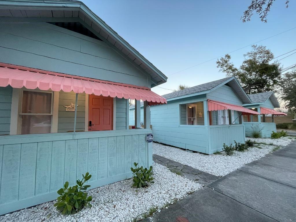 Fully furnished and totally transformed, the "Bungalows in the Burg'" is an 11-unit Historic bungalow community dating back to 1925, once formerly known as the "Hoover Cottages Fishing Village". Our bungalows are located only 1 short mile to Downtown St. Petersburg and all of its shops, restaurants and waterfront parks, and a breezy 20 minute drive to some of the country's best beaches. The bungalows are also less than 20 feet away from Taco Bell, McDonalds and Dunkin' Donuts for your late-night cravings or early morning coffee runs!
10 studio units and 1 one bedroom unit surround a quaint, freshly landscaped and gated community courtyard with picnic tables, cornhole boards, string lights and a grill. A shared on-site laundry room contains two brand new washers and dryers, free of charge for you to use at your convenience.
Our bungalows are newly renovated and fully furnished with brand new furniture. Each studio bungalow features a full-size murphy bed, sofa, smart TV, dresser, closet with hangers, coffee table, dining table, kitchenette with oven/stove combo, mid-size refrigerator/ freezer, microwave, toaster, keurig, pots, pans, silverware, cookware and bakeware. Our bathrooms feature a shower, wide vanity with storage and towels.
Each bungalow features keyless entry access for safety and convenience, allowing you to choose your unique passcode for programming during your stay.
We also have one 1 bed/1bath bungalow with a true bedroom, shower/tub combo, walk in closet, living room with futon and kitchenette for rent as well, so please inquire if you are interested!
Must be able to pass a background check and credit report, and we will consider all cases with an appropriate explanation.
Please do not hesitate to reach out with any questions. Our property manager is a St. Petersburg local and is more than happy to assist you!
This is a pet-free property. No smoking, no parties, no loud music so as to not disturb the community members. $750 security deposit due at signing for the studio bungalows, $900 security deposit due at signing for the 1 bedroom bungalow and 1st month up-front. The total for each studio unit will be $1,550 per month, which is the base rent plus $175 per month for utilities including water, electric and WI-FI. Washer and dryer on site is free.