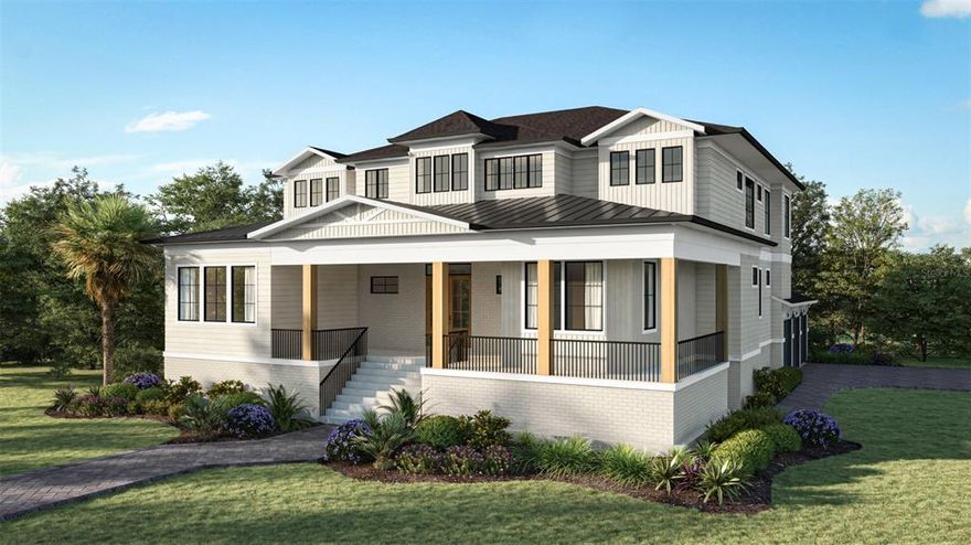 Under Construction. This beautiful 2-story corner lot design by Milana Custom Homes boasts a 3 car side load garage, covered lanai with an outdoor kitchen, media room, office space, a guest suite on the first floor, an upstairs lounge, and more. With over 4,800 sqft of living space, this home truly has it all. Upon entering the home from the wrap-around porch, you’ll be welcomed into the 2-story foyer which leads you into the Great Room, and opens to the Kitchen and Dining Room. Off the Great Room, you’ll find an expansive Guest Suite complete with a walk-in closet and bath. Also on the main floor, you will find a separate Office space and Media Room, mudroom and laundry, and extra back Kitchen space tucked away. The covered lanai houses the outdoor kitchen and a pool bath. Upstairs, you’ll find the Master Suite, complete with an en-suite bath with a separate tub and a large walk-in closet. The other two bedrooms on the upper floor have their own walk-in closets and en-suite baths as well. Another laundry room can be found here, as well as a lounge area with extra storage space…The lounge could also be used as an additional bedroom. Check out the covered balcony overlooking the backyard and pool. The home is centrally located with easy access to everything in South Tampa!