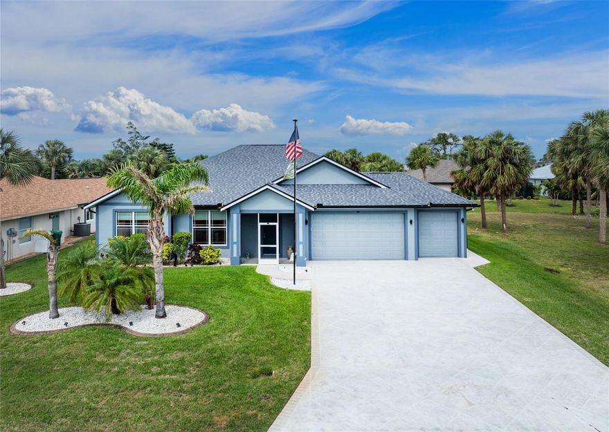 Welcome to Rotonda West, Where Life is Like a Vacation Everyday! This is a beautifully designed three-bedroom, two-bathroom, three-car garage pool home and the structure is situated in the X flood zone and also includes a 2022 roof, impact windows, and generator ready, offering both comfort and peace of mind. Lush tropical landscaping, custom stamped concrete driveway, and inviting screened entryway provide a warm welcome as you arrive at this home. Inside, high ceilings, neutral tile flooring throughout, and an abundance of natural light greet you. The great room flows seamlessly into the formal dining area, kitchen, and casual breakfast nook, with stunning views of the pool through the double set of impact French doors. The well-appointed kitchen features soft-close wood cabinetry, granite countertops, a breakfast bar, a walk-in pantry, and picturesque views from the large windows in the dining nook. The ensuite master bedroom has tray ceilings, dual reach-in closets, and fantastic bathroom with an oversized granite-topped vanity, a walk-in shower with multiple showerheads, and a stunning etched glass frameless shower door. The guest bedrooms are generously sized, each with reach-in closets, while the guest bath has an oversized granite topped vanity, shower/tub combo and conveniently doubles as a pool bath, making it easy to keep wet feet off your main living space. The large interior laundry room has plenty of built-in cabinets and utility sink. Step outside to your private backyard oasis. The saltwater heated pool is surrounded by a recently extended paver and etched concrete deck, providing ample space for sunbathing, entertaining, or simply unwinding. The spacious three-car garage features an epoxy-coated floor for easy maintenance. Additional highlights include a walkway from the garage to the lanai, a well-fed irrigation system, and sensor lighting around the home and pool area. Best of all, this home is being sold furnished, so you can pack your bags and move right in. Located in deed-restricted Rotonda West, this vibrant community offers 26 miles of scenic canals, ponds, and lakes with plenty of fish and wildlife. Golfers will love the numerous nearby courses, while beach lovers can take a short drive to Englewood Beach or charming Boca Grande. Boating, fishing, hiking, and a variety of clubs and activities ensure there’s always something to enjoy. With Major League Spring Training facilities nearby in Port Charlotte and Wellen Park, catching a game has never been easier. Don’t miss this opportunity to own a piece of paradise at 59  Long Meadow Lane, schedule your showing today.