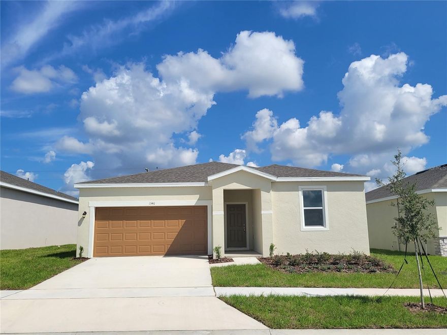Enjoy living in a 2023-built, single-family home in the Covered?Bridge at Liberty?Bluff community. This 3-bedroom, 2-bath residence offers an efficient open floor plan where the kitchen, dining and living spaces flow together. Sliding glass doors lead to a rear patio, ideal for outdoor grilling and entertaining. The primary suite, tucked privately behind the living room, features a large window for natural light, dual-sink vanity, walk-in shower and spacious walk-in closet. Two additional bedrooms share a full bath accessible from the hall to keep bedrooms private. A two-car garage and common driveway provide ample parking. Residents have access to community amenities such as a pool, cabana, dog park, gazebo, walking paths and playground, and the neighborhood is minutes from Lake?Eva Community Park, Ben?W.?Graham?Park and major commuter routes.