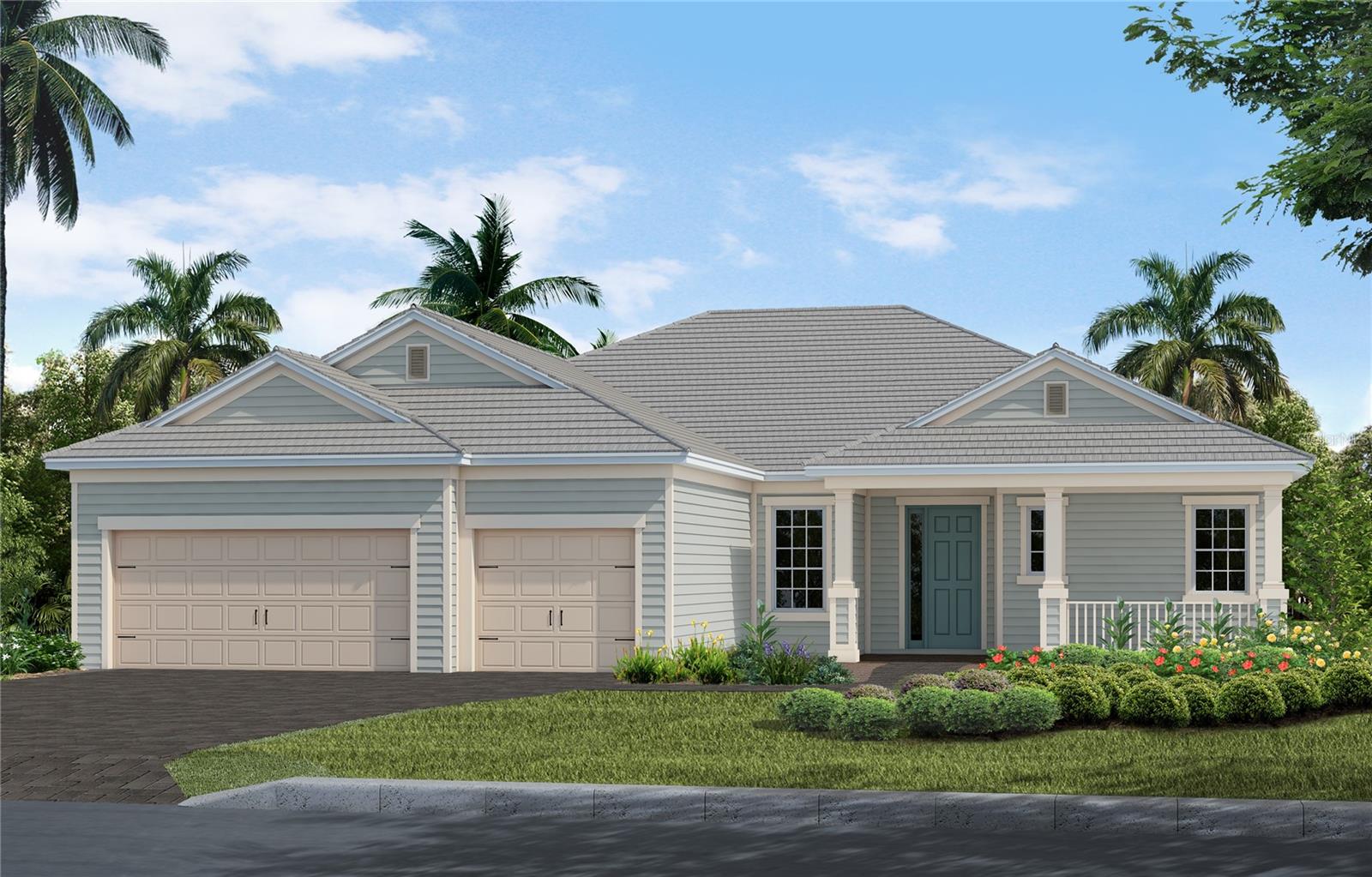 Under Construction. Step into this light-filled Sanibel 2, where elegant design meets everyday comfort. Wood-look tile flooring flows seamlessly throughout the home, complemented by soaring 10’ ceilings and 8’ interior doors. Pocket sliding glass doors open to a private pool oasis—ideal for relaxing or hosting guests. The coffered ceilings in the great room and primary suite add a touch of architectural sophistication and spaciousness.
The upgraded kitchen is a true centerpiece, featuring pristine white cabinetry, stunning quartz countertops, and a large island that’s perfect for entertaining. Thoughtfully designed, the island includes wrap-around cabinetry for extra storage and style.
The primary suite is a private retreat with a generously sized walk-in closet and spa-inspired bathroom, complete with dual vanities.
Enjoy low-maintenance living with lawn care and access to resort-style community amenities all included in the low HOA fees.