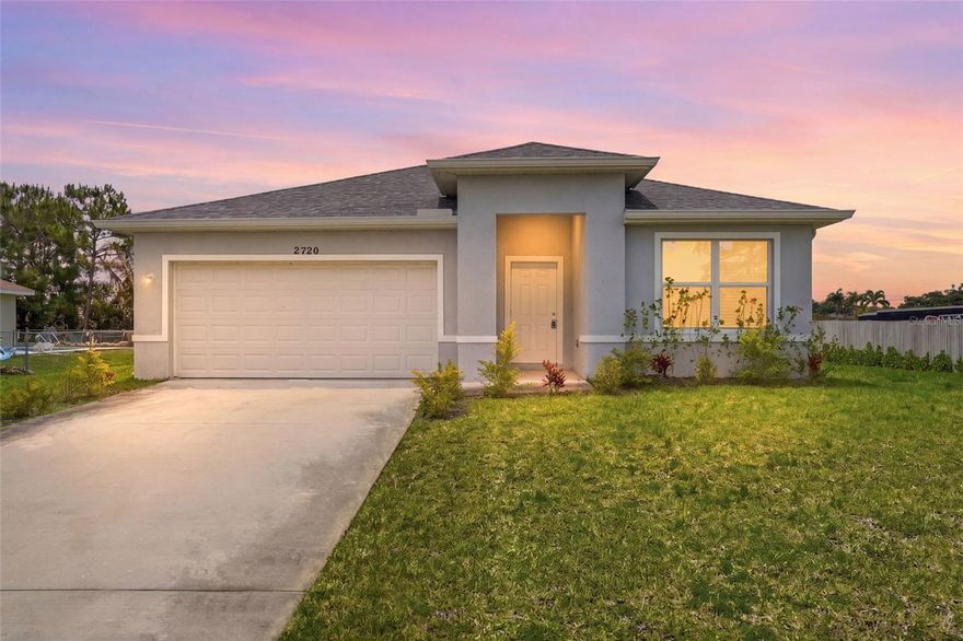 This newly constructed home offers a fresh modern living experience in a growing Cape Coral community where quality design and everyday comfort come together seamlessly. Built with attention to detail the property showcases a contemporary layout and the peace of mind that comes with brand new construction. From the moment you enter you are welcomed by a bright open concept floor plan that enhances natural light and creates an inviting atmosphere throughout the main living spaces. The flow between kitchen dining and living areas is designed for both functionality and connection making it ideal for daily living as well as future entertaining. The kitchen serves as the centerpiece of the home featuring modern finishes practical workspace and generous storage that supports both casual meals and more intentional cooking experiences. The split bedroom layout enhances privacy with a spacious primary suite that offers a comfortable retreat along with well sized secondary bedrooms that provide flexibility for family guests or a dedicated office space. Bathrooms are finished with contemporary fixtures and a clean design aesthetic that complements the overall feel of the home. Outdoor space provides a blank canvas for future enhancements whether you envision a relaxing patio lush landscaping or a custom pool to enjoy the Florida lifestyle. Situated in a desirable and expanding area this home combines location appeal with the advantages of a brand new build making it an excellent opportunity for buyers seeking a move in ready residence with lasting quality and strong potential.