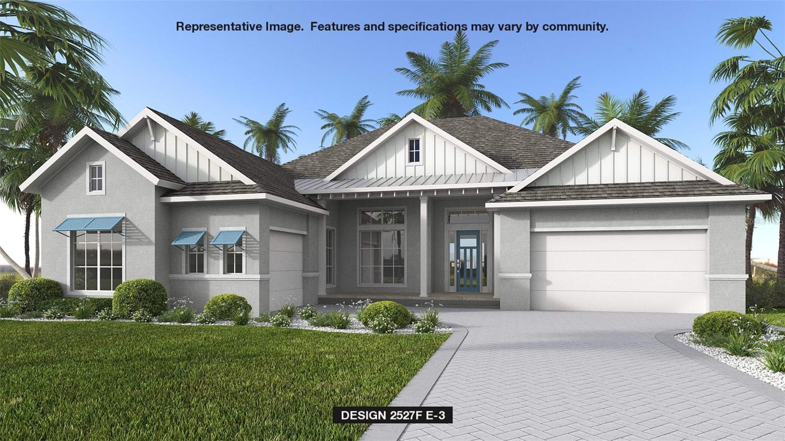 Under Construction. Step from the welcoming covered front porch into the main entryway of this home. French doors reveal a private home office with views onto the porch. The family room, filled with natural light from a sliding glass door, opens onto a covered lanai overlooking the backyard. The kitchen features an island with built-in seating, generous counter space, 5-burner gas cooktop and a walk-in pantry. Nestled by a corner of windows, the dining area is perfectly positioned for relaxed meals. The primary bedroom includes a wall of windows and elevated ceilings, while French doors lead to an elegant bathroom with dual vanities, a freestanding tub, a glass-enclosed shower, and two walk-in closets. Each secondary bedroom includes a private bathroom and walk-in closet. The laundry room and drop zone are conveniently situated off the two-car garage for easy access.