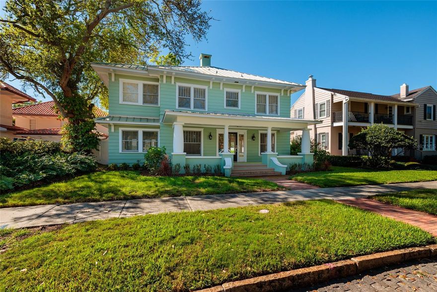 Exquisite coastal-inspired Old Northeast home, one house from Beach Drive NE and steps from NorthShore Park, and the waterfront. Beautiful curb appeal, the home, with a pool and spa, is 2,448 heated square feet with a spacious front porch, it has been extensively updated over the past 3 years. Highlights include a new seamless metal roof, refinished wood floors, glass sliding doors, refreshed kitchen, lighting. wiring, interior and exterior paint, washer and dryer, landscaping and more! Offering an abundance of natural light, the dining room opens out to the kitchen and pool, with new sliding glass doors, and large windows.The living room with a fireplace takes centre stage. Flexible spaces include a nursery/playroom option upstairs or a fourth bedroom, and a den/sunroom/library off the kitchen area. Walk and bike downtown to restaurants, the Pier, Marina, the Vinoy Hotel, boutiques, galleries, and museums. 30 minutes Tampa International Airport