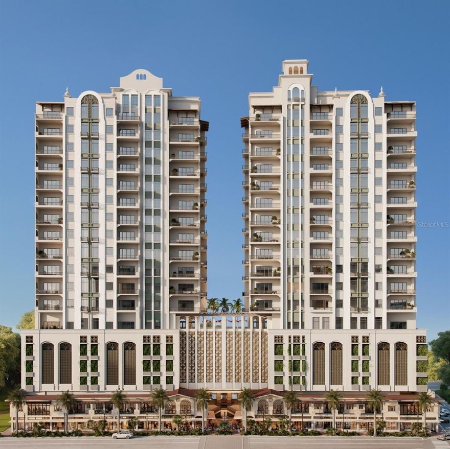 Pre-Construction. To be built. Introducing the West Coast of Florida’s most distinctive and extraordinary new condominium offering. For the first time in over a century, the legendary Mira Mar is being reimagined. Originally established in 1922, this iconic South Palm Avenue landmark—home to Sarasota’s first hotel, graceful residences, and refined boutiques—was once the city’s most coveted address. Today, Seaward Development, Sarasota’s premier luxury developer, is breathing new life into this cherished property, blending its storied past with modern elegance to create a timeless residential masterpiece.
The all-new Mira Mar will showcase two sophisticated condominium towers that unite classic architecture with contemporary refinement. A limited collection of expansive residences—each designed to live like a private home—will offer breathtaking bayfront and city views, world-class design, and the ultimate in urban coastal living. Perfectly positioned along nearly 400 feet of South Palm Avenue frontage, residents will enjoy walkable access to Sarasota’s cultural destinations, fine dining, upscale shopping, and waterfront experiences—all just steps from their front door. Experience the perfect blend of space, style, and sophistication in this exceptional three-bedroom residence. The expansive primary suite features a luxurious en-suite bath with dual vanities, double water closets, and a generous walk-in shower with dual showerheads. A custom-designed walk-in closet offers elegant built-in cabinetry for refined organization. Two private terraces, including a remarkable 20' x 12' west-facing terrace, provide an inviting retreat for outdoor living and entertaining—all in the vibrant heart of downtown. Mira Mar residents will enjoy a collection of exceptional amenities designed for the most discerning lifestyles. These include 24-hour concierge, complimentary valet service, a resort-style pool and hot tub, and spa-inspired locker rooms featuring steam, sauna, and a therapy pool. The Sports Lounge offers a golf simulator and putting green, while the Garden Room and Terrace provide serene spaces for relaxation and social gatherings. Crowning it all is the exclusive Sky Speakeasy Lounge—a resident-only retreat located on the Penthouse level with captivating bay and sunset views, perfect for unwinding or entertaining in style.
A true expression of coastal luxury and downtown sophistication, Mira Mar represents a once-in-a-lifetime opportunity to live in a reimagined piece of Sarasota history—that began in 1922 where timeless architecture, impeccable craftsmanship, and an unmatched Palm Avenue location create the city’s most distinguished new address for a select few.