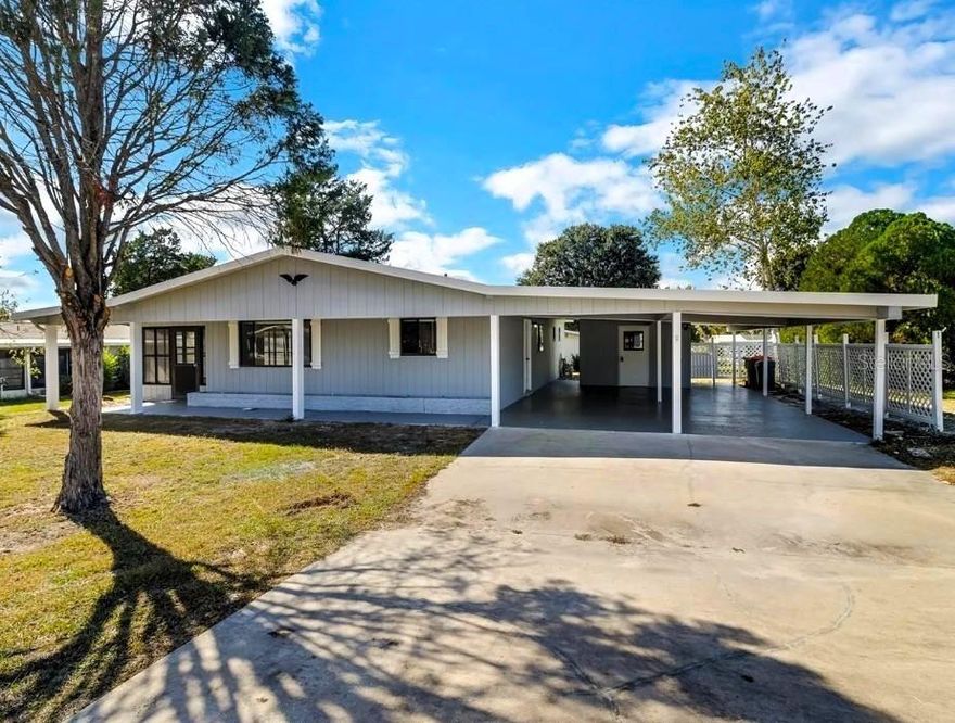 Great 2-bedroom 2-bathroom home with a large 2-car carport and Florida room. This home has been freshly painted inside and out and has new luxurious vinyl flooring in the bedrooms. Spacious kitchen with stainless steel appliances. The dining area is just off the kitchen. Large master bedroom with an ensuite that has a walk-in closet, stand-in shower and large vanity. Pine Run Estates is a wonderful 55+ community with low HOA fees that include a community pool, clubhouse, shuffleboard, and trash pick-up. Roof is 3 years old, electrical box replaced and upgraded in 2024! Make an appointment today!