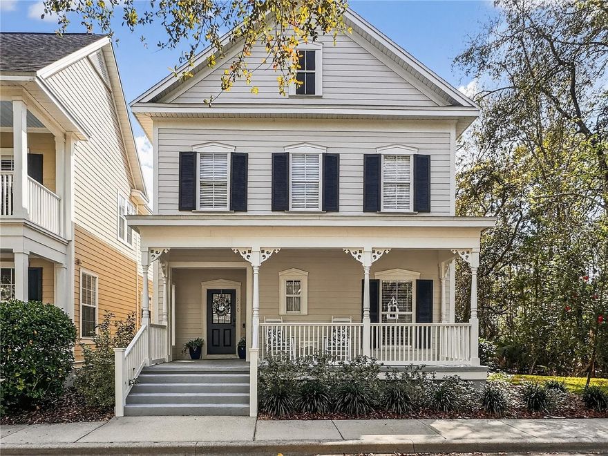 One of a kind location! Welcome to this beautifully maintained home in Celebration’s East Village, proudly offered by the original owners and ideally positioned on a quiet cul-de-sac directly beside conservation. The setting is truly special—surrounded by trees and nature, creating a peaceful park-like backdrop where deer are frequently seen passing through and the sounds of birds fill the air. It’s a rare opportunity to enjoy privacy and natural beauty while still being part of the vibrant Celebration community. The home offers a flexible and functional layout, including a full bedroom and bathroom on the first floor, perfect for guests, a home office, or multigenerational living. Stainless steel kitchen appliances included are a double oven, microwave, dishwasher, and refrigerator. The kitchen cabinets were expanded to offer more storage and used as a coffee bar. Upstairs, you will find a spacious loft area that could easily be converted into a fourth bedroom, along with the primary suite and bath, an additional bedroom, and another full bathroom. One of the standout features is the recently added side porch, designed specifically to take advantage of the home’s tranquil surroundings. Featuring wood-beamed ceilings and two ceiling fans, it’s the perfect place to relax, enjoy morning coffee, or unwind in the evening while taking in the peaceful conservation views. The expanded garage adds exceptional versatility with generous overhead storage, multiple electric vehicle charging stations, and a mini-split air conditioning system for year-round comfort—ideal for hobbies, projects, or additional workspace. Located just steps from Celebration’s scenic walking and biking trails, this home also benefits from the welcoming atmosphere of cul-de-sac living, where neighbors gather and community connections thrive. With easy access to community pools, playgrounds, parks, trails, shops, and dining, this home offers the perfect blend of natural beauty, neighborhood charm, and Celebration lifestyle. Roof 2018.