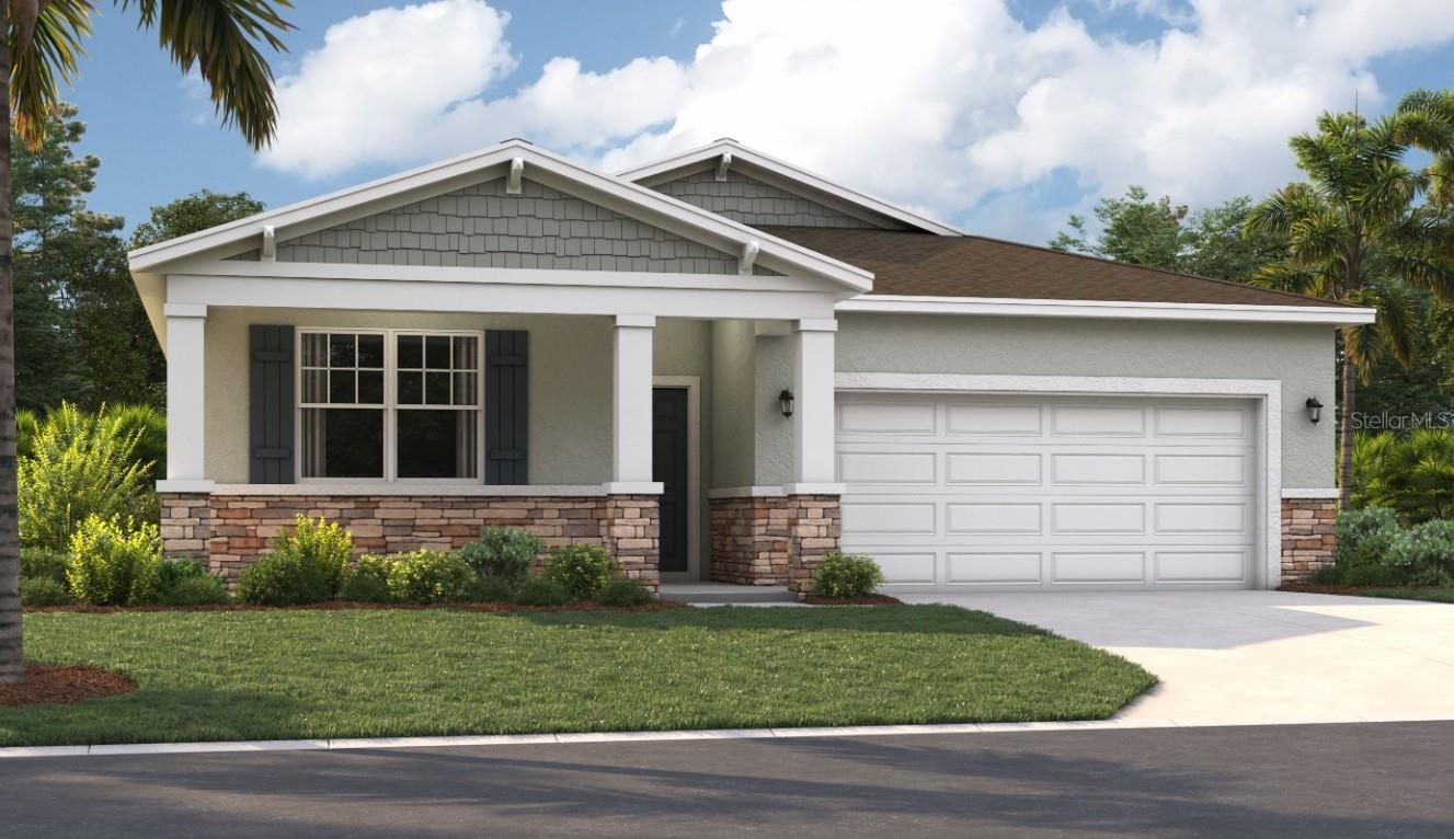 One or more photo(s) has been virtually staged. Under Construction. Experience the convenience and accessibility of this incredible location. Located off Florida's Turnpike, enjoy easy access to downtown Leesburg, Orlando, and the Mount Dora area. Running errands or grocery shopping is a breeze, as downtown Leesburg's major shops and restaurants are just minutes away. If you seek an active lifestyle and a love of the outdoors, you'll find numerous parks, lakes, golf courses, and nature preserves nearby. Soak in panoramic views from the Lake Apopka Loop Observation Tower or the Green Mountain Scenic Overlook, and visit the tranquil Flat Island Preserve—all just a short drive away! Discover a world of enjoyment and relaxation right outside your door. Relax at the neighborhood pool with cabana, play on the playground, or spend quality time with your furry friend at the dog park.
The Juniper offers the perfect combination of modern design and practical living. From its spacious two-car garage to an inviting outdoor deck, this home accommodates all your living needs while keeping up with today's style standards. Three main-level bedrooms located at the front of the home have access to a double-vanity bathroom and a laundry room across the hall, all thoughtfully designed for comfort and convenience! Venture further into the open-concept kitchen and dining room, which are perfect for gathering, entertaining, and spending quality time. After dinner, take advantage of the spacious 17x17 living room for quality time. The rear of the home features a primary suite complete with a walk-in closet and shower, water closet, and split vanities, providing your own personal oasis. Enjoy all these features and the Florida sunshine from your included covered lanai.