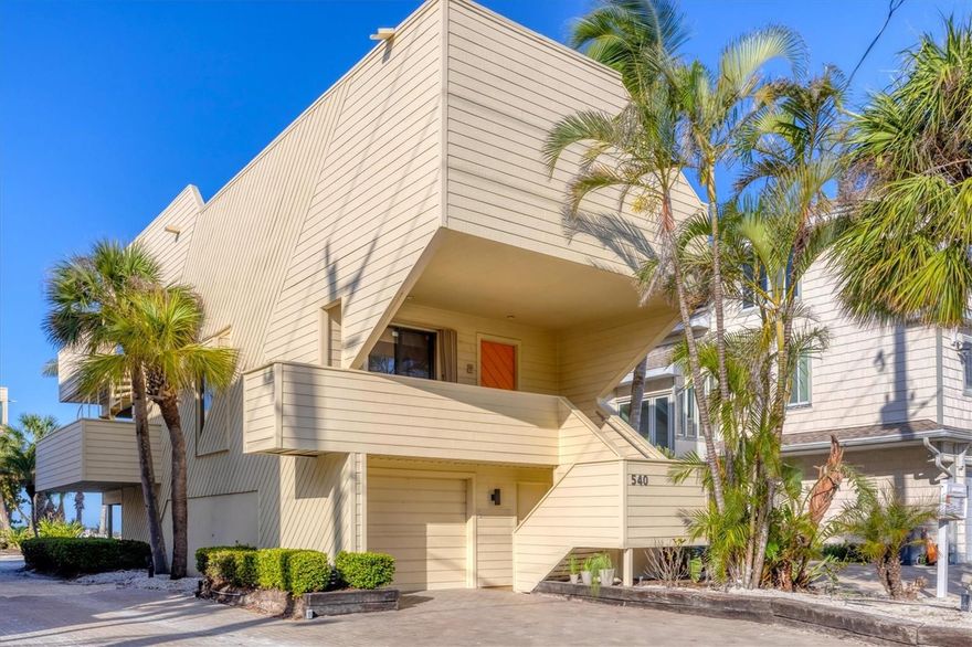 A beachfront home for the price of a condo. 540 Beach Road on Siesta Key is a three-story standalone Gulf front residence with private beach access and breathtaking views directly on famed Siesta Key Beach. Privacy and exclusivity await at Tiffany Sands, an enclave of only 9 units. With expansive Gulf views from the moment you open the front door, 540 Beach Road is a detached single-family condo overlooking the sandy shores of the #1 beach in America. This meticulously maintained 2 bedroom, 3 ½ bath home features a bonus cabana room and one-car attached garage. With pride of ownership and nearly 1,900 sq ft under air, this maintenance-free standalone villa features private beach access. Every floor boasts floor-to-ceiling sliding glass doors and expansive terraces with stunning unobstructed views of the shimmering shores of the Gulf. With just over 3,000 sq ft total combined living space, the light-filled, open-plan main level consists of a recently remodeled kitchen, half bath, living room and dining area. 16’ newly installed sliding glass doors provide access to the main covered deck, a great spot for your morning coffee and perfect for entertaining or relaxing as you revel at the majestic views of the beach and stunning sunsets. On the upper floor you will find 2 large en-suite bedrooms with private, newly updated full baths. The main suite has spectacular views with floor-to-ceiling sliding glass doors that open to a private deck, the perfect spot for sunning or reading a book. Main suite has 3 large closets and an oversized bathroom with double vanities and skylights. The 2nd bedroom features a cozy deck with sliders and a private bath with skylight. On the upper floor you will find a large laundry closet with new washer & dryer. The downstairs cabana room is complete with full bath and storage, floor-to-ceiling sliders and a covered patio with direct access to the beach. 540 Beach comes with private parking for 5 cars and additional guest parking. 540 Beach is situated precisely one-half mile to the heart of Siesta Key Village and a half mile to world renowned Siesta Key Public Beach. You have the option to make this your forever home or a lucrative vacation rental, as the present owners enjoy months of using the residence for their personal pleasure and rent it for a portion of the year, garnering substantial rental income. Home is equipped with 2 A/C units- one of which is BRAND NEW, new sliders on the upper levels, new hot water heater and storm shutters. 15+ years remain on the roof warranty. A one-of-a-kind property, 540 Beach is a private beachfront residence that feels like a home but is priced like a condo. Available turnkey furnished.