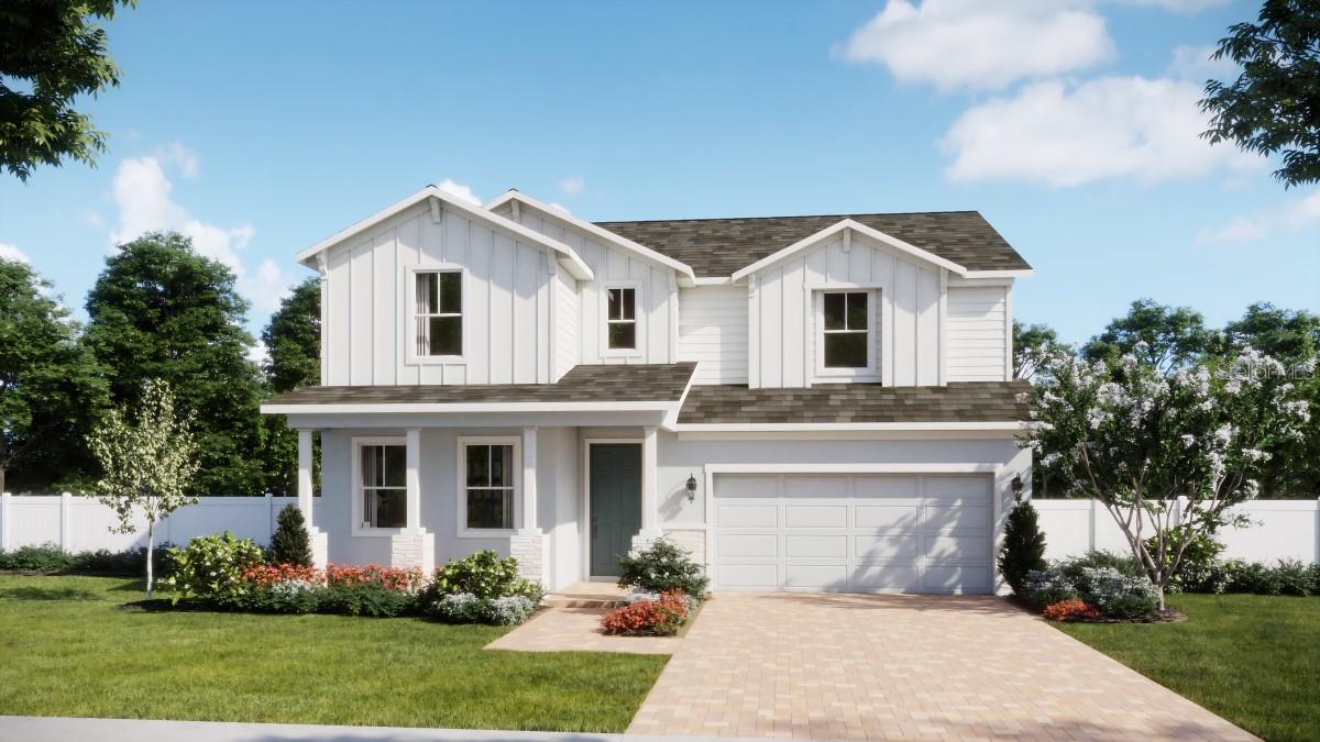 Under Construction. Introducing the stunning new Magnolia plan—where modern design meets everyday comfort! This spacious 4 Bedroom, 3.5 Bath home features an open-concept layout with a first-floor Guest Suite/4th Bedroom complete with a full bath and walk-in closet, ideal for hosting visitors. Enjoy effortless indoor-outdoor living with an expanded covered rear Lanai off the Dining area, perfect for entertaining. The home impresses with beautiful tile flooring in 1st floor main living areas, soaring 9'4" first floor ceilings, and a deluxe / gourmet kitchen boasting 42" cabinets, quartz countertops, tile backsplash, cooktop and built-in oven, a large pantry closet, and center island. Upstairs, the luxurious Primary Suite includes a spa-like en-suite bathroom with oversized walk-in closet, dual sinks, quartz counters, and a walk-in tiled shower. Additionally, a spacious Loft offers a second Gathering space for added flexibility. With attractive landscaping and brick paver driveway and walkway, this home is as stylish outside as it is inside! Future Community amenities will include Resort-style pool with shaded cabana, Dog Park, Walking Trail with fitness equipment, and Playground. The beautiful Trinity Gardens Community is situated in a prime location - just minutes from I-4 and a short drive to Downtown DeLand.