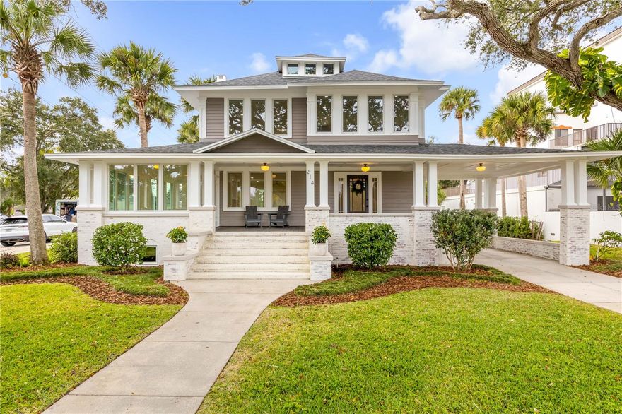 Historic Riverfront Gem – Modern Luxury in the Heart of New Smyrna Beach. 
Step into a piece of New Smyrna Beach history with this beautifully preserved 1958 riverfront home artfully updated for today’s modern lifestyle. Formerly the ACA Harris House, this four-story residence blends timeless craftsmanship with elegant contemporary design.
Original refinished hardwood floors flow throughout this one of a kind four story residence. This home has been completely revitalized from top to bottom. Updates include a yr 2025 roof, HVAC system, plumbing, gas, 200-amp electrical service, impact-rated windows, a modern kitchen featuring premium Bosch appliances w/ a dual energy oven, new master suite with bath and so much more. Every detail has been carefully considered — from the luxury-finished bathrooms and lighting to the handcrafted workmanship of the doors and window frames. This thoughtful layout includes a full basement with abundant storage, a spacious main living level with a welcoming sun porch and fireplace, four bedrooms, and a top-floor speakeasy complete with a full bar, wine racks, and cozy seating — perfect for entertaining or relaxing with river views. Additional highlights include a roomy two-car garage, porte-cochere, and yr 2025 concrete driveway. Large covered front porch for enjoying the coastal breeze, a sprinkler system, with room for a pool (drawings available) add even more value.
Nestled in the Mixed-Use District, this property offers incredible flexibility — ideal for a primary residence, Airb&b, (bed & breakfast), or even a personal art gallery this is living space combined for exceptional Urban living. Why not have the best of both worlds? Enjoy tranquil river views, historic oaks, breezes off the Intracoastal waters, and old Florida charm, all within walking distance of Canal Street’s boutique shopping, dining, and vibrant art events.  This rare offering perfectly captures the essence of historic New Smyrna Beach living — where classic architecture meets modern comfort and creative opportunity. This is a wonderful opportunity to own a true riverfront masterpiece in one of the area’s most desirable and dynamic neighborhoods. Come see today...