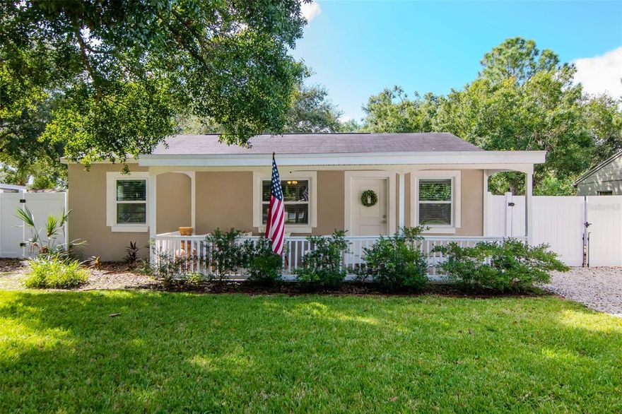Welcome to 4714 W. Bay View Avenue, nestled on a quiet tree-lined cul de sac in a pocket of streets bordered by Fair Oaks, Euclid, Manhattan and Westshore. There are no cut though streets which creates a quiet neighborhood but with easy access to all of Tampa Bay and Pinellas County: MacDill AFB, Downtown Tampa, TPA Airport, Hyde Park, St Pete, and the beaches. Retail and restaurants are minutes away. In less than five minutes you can be on the crosstown extension You will feel right at home when you pull up to this renovated home with a welcoming front porch shaded by a mature oak tree. Set back from the street, this 3 bedroom 2 bathroom ranch has been meticulously renovated so all you will need is your suitcase. This 60x130 lot boasts a large covered front porch as well as a new back patio. Upon entry, you will be greeted with a living room and dining room which flows into the kitchen. This home has a split bedroom floor plan which allows privacy and ease of living. Two spacious bedrooms share a hall bath while the spacious primary bedroom spans the back of the home, overlooking the large backyard. Features include separate laundry room with full size side by side machines (included in sale) and shelving, updated kitchen with stainless steel appliances and granite counters, laminate and tile floors throughout, walk in closet in primary, wood blinds including integral blinds in glass door to back yard, sprinkler system, storage shed, fenced yard and mature landscaping. Ample parking in the rock driveway. To assist buyer in qualifying for a loan, seller will pay for the first year of flood insurance. Renovated in 2017, roof, electrical, plumbing, AC, windows, doors, floors, and ceiling fans are only a few years old. Drainage in the front yard has been extensively upgraded. During our most recent heavy rainstorms, site has been dry within 30 minutes after storms. Enjoy easy living in this block construction home. 4714 W. Bay View Avenue awaits your arrival! Home did experience minimal water intrusion from Hurricane Helene - no drywall needed to be removed. Home was immediately remediated; floors & baseboards were replaced and interior was painted. NO insurance claims were filed.