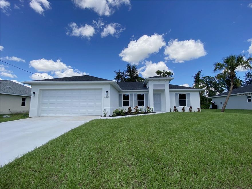 One or more photo(s) has been virtually staged. Beautiful New Construction Home Available Now! Everything is Included and Everything is Upgraded! Starting with an open, split floor plan with vaulted ceilings, this home has Hurricane Impact, insulated, low e windows, full overlay cabinets, stainless steel kitchen appliances, quality stone countertops and window sills, porcelain tile throughout, 30-year shingles, 3 zone sprinkler system, screened lanai, brand name plumbing and electrical fixtures, fully sodded and landscaped. This home has been built to keep insurance, maintenance and utility costs low. Preferred lender is offering up to $1,500 in closing cost assistance!  Take a tour through of one of our Beautiful Homes: https://youtu.be/SFsL-Aell24