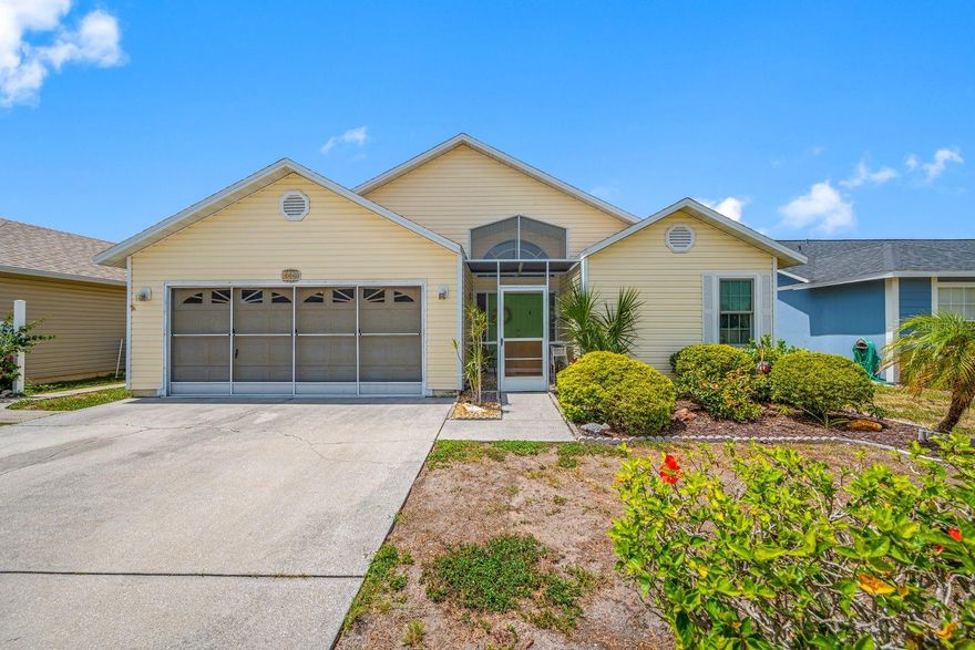 Welcome to Villages of Lakeside South, where comfort, convenience, and community come together! This light-filled 3-bedroom, 2-bath single-family home offers an open and inviting layout with soaring high ceilings and a spacious Florida room perfect for relaxing or entertaining year-round. Ideally situated directly across from the community amenities, you’ll enjoy easy access to everything this sought-after neighborhood has to offer. The kitchen and dining area flow seamlessly to a private fenced patio, creating a cozy outdoor space for morning coffee, or unwinding in the evenings. The spacious 2-car garage features a screened garage door, allowing for added airflow and flexible use of the space. Major updates have already been completed, including a new A/C and ductwork in 2019, hurricane impact house windows installed in 2022 (excluding the sliders and Florida room windows), and a brand-new roof in 2025, offering peace of mind for years to come. Conveniently located near shopping, dining, medical facilities, and the beautiful Gulf Coast beaches, this home is the perfect opportunity to enjoy the Florida lifestyle in a well-maintained community.