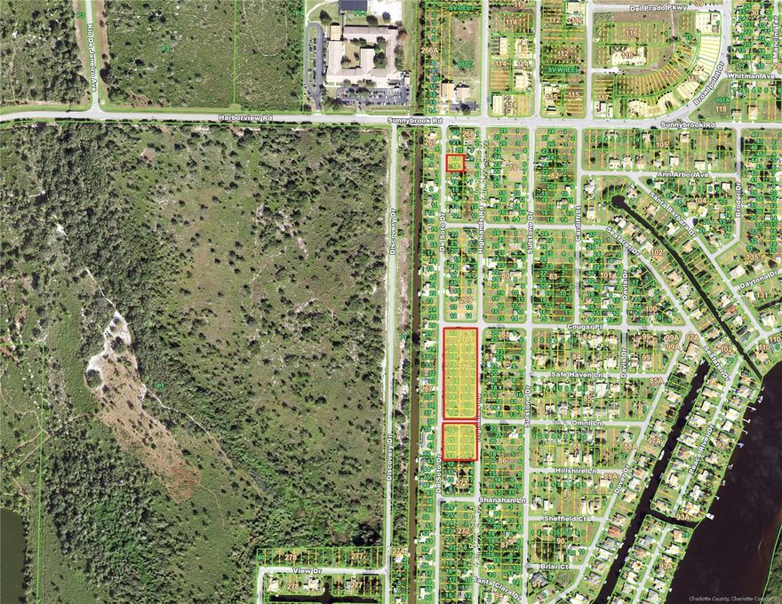 Welcome to Harbor Heights, FL, where an exceptional real estate opportunity awaits! We are delighted to present a remarkable 32-lot package, with each lot measuring 50x100, providing a fantastic canvas for your vision. This enticing offering is perfect for developers, investors, or individuals seeking to build their dream properties in a thriving coastal community. Nestled within the heart of Harbor Heights, this exclusive package showcases an ideal location and sets the stage for limitless possibilities. With ample space available, the potential for creating custom-designed homes, a flourishing residential community, or even a blend of residential and commercial ventures is boundless.
Harbor Heights is known for its charm, friendly atmosphere, and convenient access to a myriad of amenities. Imagine living in close proximity to local shops, restaurants, and parks, allowing for convenient shopping, delightful culinary experiences, and leisurely outdoor activities. Whether you're seeking relaxation or adventure, this vibrant neighborhood offers a multitude of options to suit every lifestyle. In addition to the neighborhood's allure, nature enthusiasts will be captivated by the abundance of outdoor recreational opportunities that surround Harbor Heights. Explore the nearby meandering waterways of the Peace River and Charlotte Harbor, perfect for boating, fishing, and soaking in the breathtaking beauty of the Florida landscape. Embrace the warm sunshine and picturesque sunsets that paint the sky, creating an idyllic backdrop for cherished memories. With its prime location, Harbor Heights also ensures easy access to major transportation routes, seamlessly connecting you to nearby cities, attractions, and everything the region has to offer. The bustling city of Punta Gorda, with its additional shopping, dining, and entertainment options, is just a short drive away. Now is the time to seize this extraordinary opportunity and turn your dreams into reality. The 32-lot package in Harbor Heights invites you to envision and create the perfect living environment. Whether you aspire to develop a flourishing community, construct your dream home, or pursue a commercial venture, the possibilities are limitless.