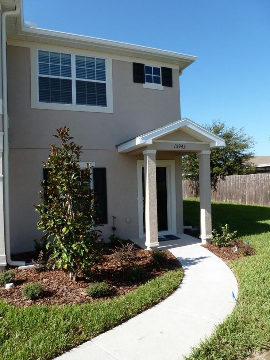 This end-unit 2-bedroom, 2.5-bath townhome is located in the gated community of Lone Star. The home features an open living and dining room combination that flows into a spacious kitchen with cherry cabinets, granite countertops, stainless steel appliances, and an eat-in area. Sliding doors off the kitchen lead to a patio overlooking a peaceful pond and include an outdoor storage closet. The first floor is tiled throughout, while the second floor is carpeted. The interior laundry closet, equipped with a washer and dryer, is conveniently located on the second floor. Ideally situated within minutes of the Suncoast Parkway, this home offers easy access to Tampa, nearby restaurants, and shopping. The gated community also features a pool and cabana for residents to enjoy.  $75 application fee for each adult, $75 lease administraiton fee upon approval.