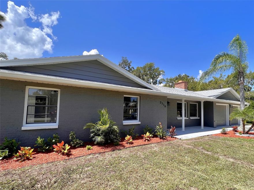 Welcome to your newly remodeled home at 2716 Kumquat on an oversized fenced-in lot! Have peace of mind knowing that your major components are new in 2023; including roof, AC, and all new appliances. Upon your approach to the property you will notice new tropical landscaping complete with irrigation, a covered entryway, and a fresh coat of paint. Inside you will find modern finishes such as luxury vinyl wood-look flooring, new baseboards, fans, light fixtures, and a beautiful kitchen with new cabinets and granite countertops. Both the primary bedroom en-suite and the guest bath have new vanities, tiled tubs and fixtures. For the garage lovers, revel in the two bay doors with new motors, newly painted walls and floors, and two enclosed rooms. Bring all the toys in this HOA-free community and take advantage of the triple lot for all your backyard dreams. ;Water: City