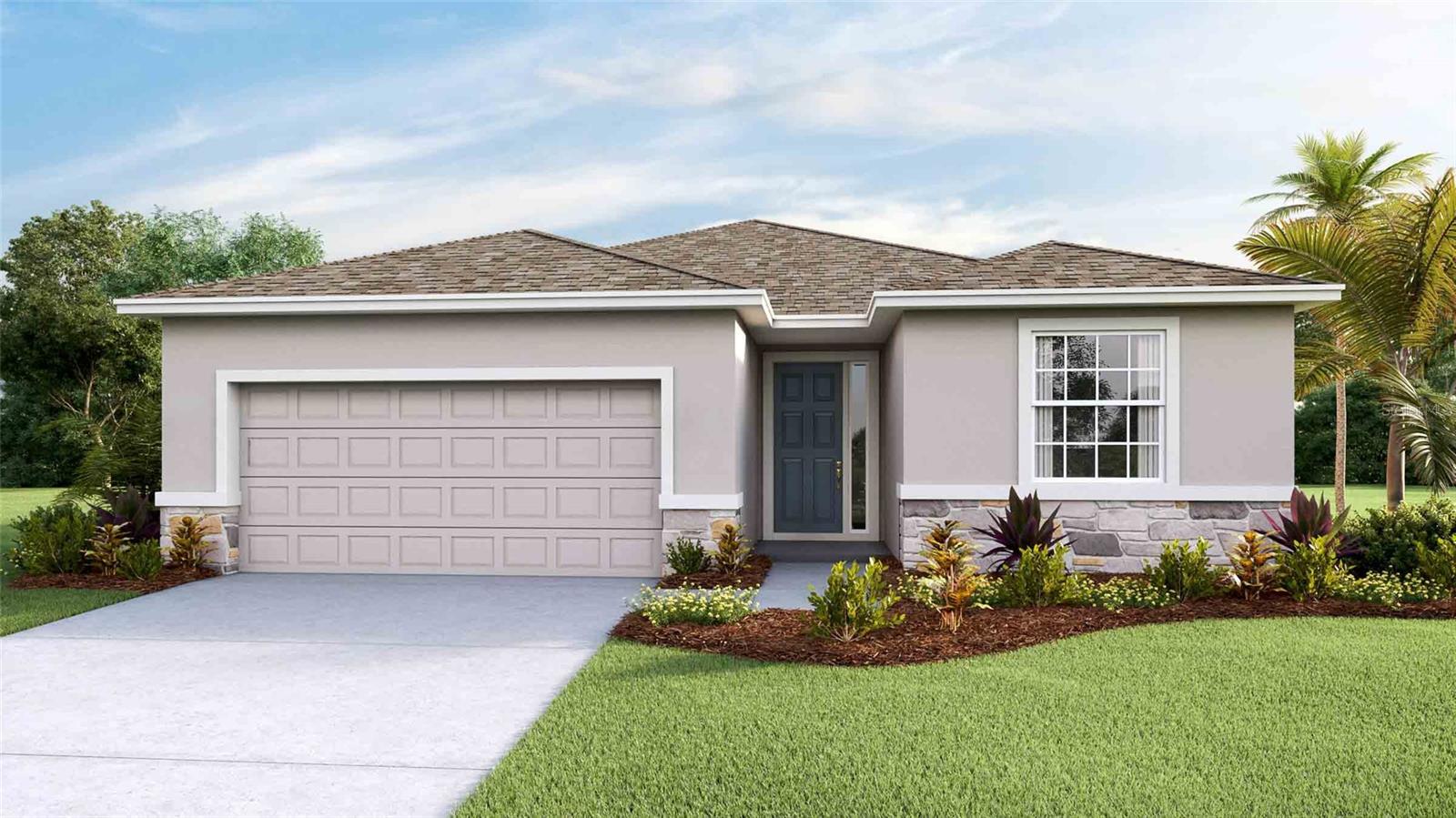 One or more photo(s) has been virtually staged. Under Construction. This one-story, all concrete block constructed home has an open concept floor plan, featuring a spacious kitchen overlooking large living and dining areas that flow out to a covered lanai, a perfect place to relax or dine alfresco. At the front of the home, you will find two bedrooms that share a full bath, a laundry room off the garage, a fourth bedroom that is an optional den, and a powder bath. Bedroom 1 which includes Bathroom 1, is located at the back of the home for optimum privacy. This home comes with an installed stainless-steel dishwasher, range, and microwave. Pictures, photographs, colors, features, and sizes are for illustration purposes only and will vary from the homes as built. Home and community information including pricing, included features, terms, availability, and amenities are subject to change and prior sale at any time without notice or obligation. CRC057592.