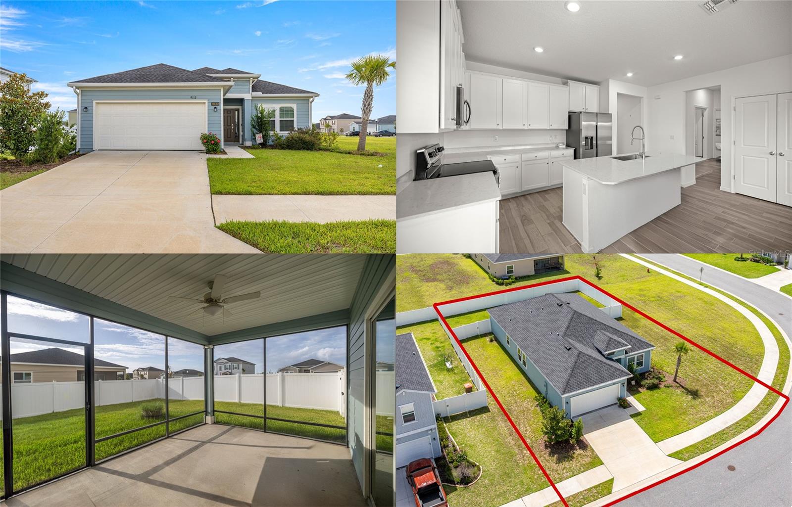 Welcome to this stunning 3-bedroom, 2-bathroom home located in the highly sought-after community of Freedom Crossing Preserve. Built in 2022, this nearly new residence offers 1,755 square feet of modern living space with a bright and open split floor plan. The elegant kitchen is a true showstopper, featuring gorgeous white cabinetry, quartz countertops, and a large island perfect for entertaining or casual dining. The spacious primary suite includes a walk-in closet and a luxurious bathroom, while the additional bedrooms provide plenty of room for family or guests. Step outside to a covered lanai that opens to a fully fenced backyard with durable vinyl fencing, all situated on an oversized corner lot. Ideally located close to top-rated schools, shopping, and the World Equestrian Center. Don’t miss out on this incredible opportunity—schedule your showing today!