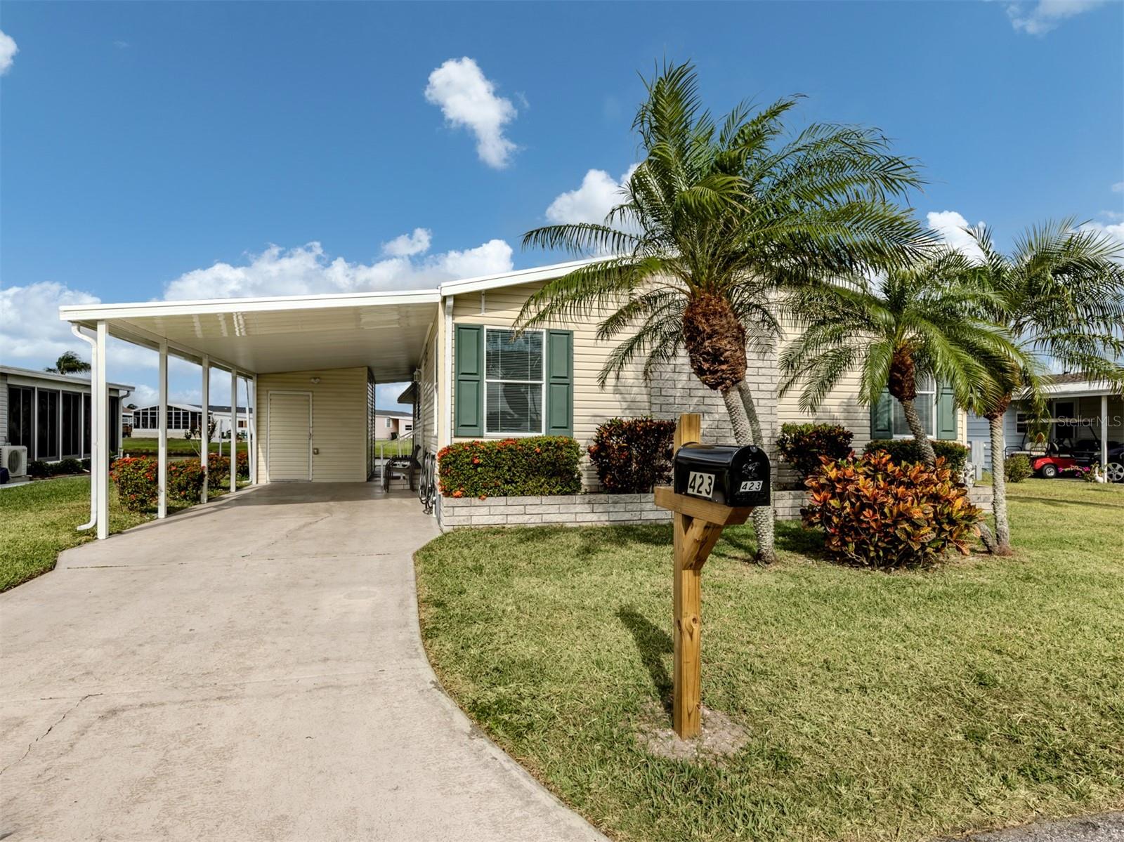 Enjoy the luxury of living in this land owned, pet friendly community with resort like amenities and activities. The updated kitchen with a cozy dinette area has an open lake view. A great space to relax with your morning coffee and watch the abundance of wildlife at your door step. The living room/dining room combo has sliding doors with direct access to the lakefront screened lanai with beautiful sunset views. The inside laundry area adds to the convenience of this great home. The master en-suite has a walk-in closet. The second bedroom is just steps away from the guest bath. Brand new plumbing throughout and new hot water heater 2024. New shingle roof 2023. A/C replaced 2007 and is working great. The home is being offered furnished. Convenient to downtown Wellen Park, Atlanta Braves ball field and event center, beaches, dining, shopping, interstate, airports and more. Call today for your personal or virtual tour!