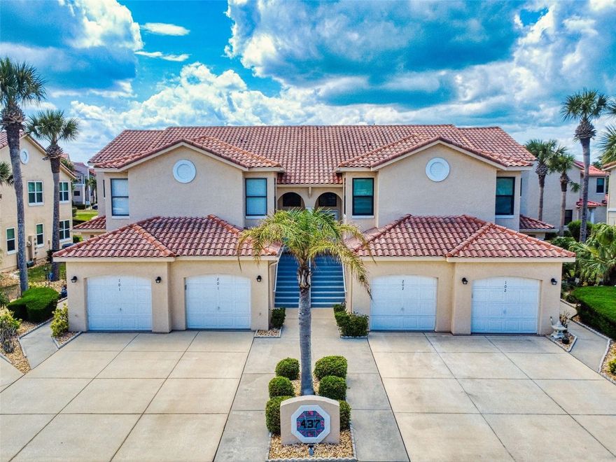 Highly sought after water front community! Priced to sell. Bouchelle Island is a quiet, relaxing, peaceful Paradise.  Perfectly located. Close to historic downtown Canal street with many restaurants and unique locally owned shops. Take a bike ride to your NSB Beaches, less than a mile away. Visit the exciting Flagler Beach and have a drink at one of the many local friendly Pubs.  Bouchelle Island has many amenities that are all included. Two heated heated pools and heated spa, Lighted pickleball & tennis courts, Shuffleboard, 18 hole chip and put, Community gym, Wet slips for easy access to your boat and Dry boat storage (when available to lease).  Sit back and enjoy with friends at the fire pits and beautiful Boat yard picnic area. This spacious 3 bed 2 bath villa has high vaulted ceilings,  top floor with no one living above you. Seperate indoor Laundry room. 20 ft screen enclosed porch and balcony faces west to watch the gorgeous sunsets. Rare attached garage and an 8 by 8 storage. Don't miss this opportunity to live in paradise! This Villa is move in ready. All the Furniture and wall art is included, ready for you to move right in. Call now and make an appointment to see your new Villa.