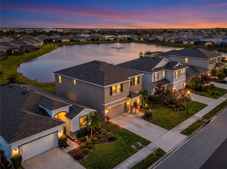Located in Solera at Lakewood Ranch, this waterfront home sits on a quiet cul-de-sac on what is arguably one of the best lots in the neighborhood, offering a setting that’s hard to match. Enjoy peaceful evenings with sunset views over the lake and a fountain that glows beautifully at night—this is the kind of backdrop that never gets old. With minimal traffic and a strong sense of neighborhood, it’s a quieter, more established pocket of Lakewood Ranch that stands out.

Inside, high ceilings and an open layout create a bright, airy atmosphere, giving everyone space to relax, unwind, or entertain. Whether it’s a quiet night in or hosting friends and family, the home adapts easily to how you live. The large primary suite is a true retreat, featuring a sitting area, an expansive walk-in closet, and a well-appointed bath. Downstairs, a guest bedroom and full bath offer privacy and flexibility for visitors or multi-generational living.

The kitchen is designed for both everyday function and entertaining, with granite countertops, wood cabinetry, a spacious pantry, and a butler’s pantry. Brand-new carpeting throughout adds a clean, move-in-ready feel. The home lives like new, without the typical delays or lingering issues that can come with new construction—it’s already dialed in and ready to go.

Solera is a fully completed community with low HOA fees that include landscaping and access to a community pool just steps away. Living in Lakewood Ranch means being close to A-rated schools, shopping, dining, golf, and everyday conveniences, in a neighborhood that feels established rather than under construction.

This isn’t just a place to live—it’s a home where the setting, layout, and location all come together in a way that’s getting harder to find. Don’t miss the 3D tour—make sure this one is on your short list.