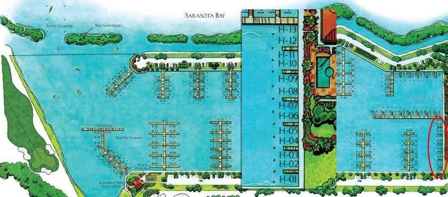 One of two slips for sale side by side...right up front. Perfect for your fleet! A 55 ft. x 20 ft. Boat Slip at Longboat Key Moorings Marina. This is a Yacht Club slip; purchase of the slip requires purchase of membership in the Longboat Key Club. Enjoy all the amenities of the private Longboat Key Club as a Yacht Club Member. Direct access to Sarasota Bay and the ICW. The deep water marina is as much a luxury resort as any other neighborhood on the island, thanks to individual slip ownership, a Mediterranean-style village that includes restaurants, shopping (close to Publix, CVS, and other specialty shops), recreational and social activities, and discreet, on-site maintenance and concierge services. Electric, water and wireless internet access at each slip. Free shuttle to St. Armand's Circle. The Marina has everything a boater could need. Yacht Club members have access to private Yacht Club facility which includes private clubhouse with TV, conference table, comfortable furnishings just for relaxing. Exterior amenities include private pool, grills, outside tables, chase lounges, and convenient bathhouse. Other amenities include dining at the Key Club's unique restaurants, Islandside and Harbourside golf courses, tennis courts and beach facilities, Fitness Centre, Mind and Motion Studio, and Spa. Longboat Key Moorings is truly a World Class facility. All vessels must be approved prior to closing by the Association. A current photo must be submitted. Max length of vessel allowed is 50 LOA, usable beam is 18 ft at the head of the slip.