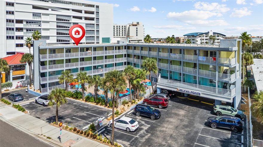 EXCITING OPPORTUNITY – INCOME PRODUCING BEACH GETAWAY WITH GULF VIEWS!

Welcome to your dream investment and vacation escape on world-famous Clearwater Beach, consistently ranked among TripAdvisor’s Top 10 Beaches (& ranked #1 in 2016, 2018, 2019, 2021, 2023). Travel & Leisure named Clearwater Beach as one of the Top 15 White-Sand Beaches in the world in 2025! This top-floor condo with elevator, the second unit from the corner, offers rare Gulf views from sitting area outside your front door, setting it apart from others in the building.

Fully furnished in a bright, coastal décor, this spacious studio is smartly designed to maximize comfort and rental appeal. It features a king adjustable bed with massage and under-bed lighting, two twin ottomans that convert into extra beds or a king, two smart TVs, a modern kitchenette with tall refrigerator/freezer, microwave, and small appliances, plus multiple dining options with seating for four and a cozy breakfast nook. A partial dividing wall provides privacy for families or groups, and ceramic tile floors make for easy care after sandy beach days.

This unit has a proven income history with very high occupancy rates and NO rental restrictions—perfect for Airbnb or onsite management. Owners may use the condo up to 28 days per year with no blackout dates, and HOA fees conveniently cover electric, cable, internet, water, sewer, pest control, pool, A/C & heating, and insurance for common areas.

The community offers everything guests want: a heated year-round pool, ping pong, laundry facilities, elevator access, flood barriers and a front desk, lobby, all recently updated. Parking is included for owners and guests. 

Location could not be better—directly across from the sugar-sand beaches with public access and Opal Sands Resort, just steps to Pier 60’s nightly sunset celebrations, Clearwater Marina, shops, and countless dining options all within walking distance.

Whether you’re looking for a turnkey, cash-flowing vacation rental or your own beach retreat with investment upside, this is a rare opportunity in the heart of Clearwater Beach. Great for the 1st time investor who wants a hands-off income producing, write-off property to own.