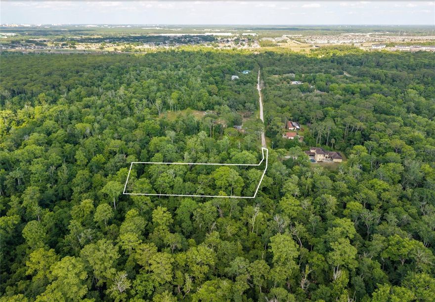 Over 9 acre of land with pure nature to build your dream home. Private and secluded location, country style living yet so close to the city. You must visit Happy Trails community to see the huge mansions that are there. This parcel has two entrances and has a nice home build next to this lot. All theme parks are within 20 minutes drive from this location and so close to Highway I-4. Major chain restaurants and shopping nearby. Best location to call home. Bring your horses, animals and build your dream home, or vacation home. County might allow a multi home as well. Buyer is responsible for survey and due diligence, environment survey and feasibility studies. Heavily wooded.