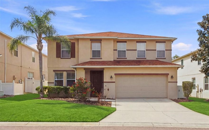 One or more photo(s) has been virtually staged. One of the most popular floorplans in the Four Corners area, located on the highly sought-after community of The Retreat in Legacy Park just minutes from theme parks, shopping, restaurants, and golf courses. Boasting over 3300 sqft feet, this spacious home comes fully furnished and makes the perfect residential home for large or growing families or for investors that are looking to maximize their return in the vacation or long-term rental markets. Recently replaced roof and AC. High ceilings, 3 primary bedrooms with full en-suites, and a staggering 4.5 bathrooms overall that includes a half-bath poolside, south facing private pool with spa, huge kitchen with granite countertops and center breakfast bar are just some of the highlights of this light and well thought out property. Entering the property into the large formal living and dining room you will feel a sense of space immediately with 10ft ceilings, dual aspect windows inviting natural light into your new home along with upgraded ceramic wood look tile which creates a sense of elegance and keeps the home cool during the hot summer months. Moving through to the rear of the home you are welcomed by the open-plan kitchen with granite countertops and center breakfast bar, casual dining area and family room with patio sliding doors leading to the private south facing pool and spa. For those with in-laws there is a primary bedroom with en-suite downstairs or maybe utilize this area as a home office. Moving upstairs you will be immediately welcomed by the huge bonus room, use this space as a play area, make it into a home movie room or for those looking to use the home as a vacation rental you could even change this area into 2 further bedrooms it's so big. The main primary bedroom with dual aspect windows, large walk-in double closet and en-suite includes a garden tub for those times you just need to lay back and relax. Two more bedrooms share another bathroom, and the third primary bedroom has its own en-suite. The private pool and spa has a half bath accessible from the pool deck.