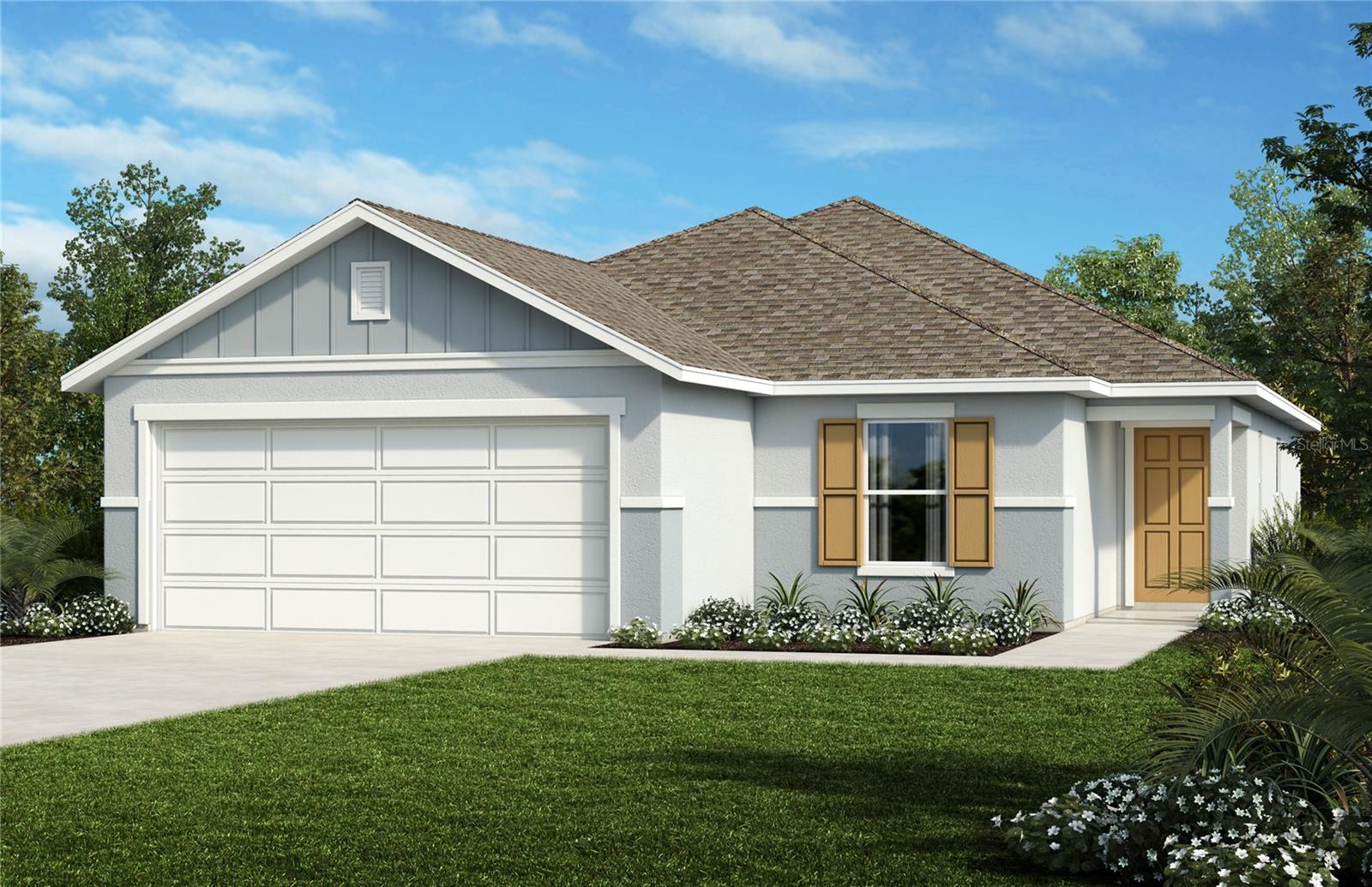 This charming, single-story home showcases an open floor plan with tile flooring throughout living and wet areas. The comfortable great room boasts volume ceilings. Enjoy the convenience of a dedicated laundry room. The kitchen is equipped with 36-in. upper cabinets, granite countertops, a Moen® chrome faucet, a Kohler® stainless steel sink and Whirlpool® stainless steel appliances. The primary bedroom features a large walk-in closet and connecting bath that offers a dual-sink vanity and walk-in shower with tile surround.