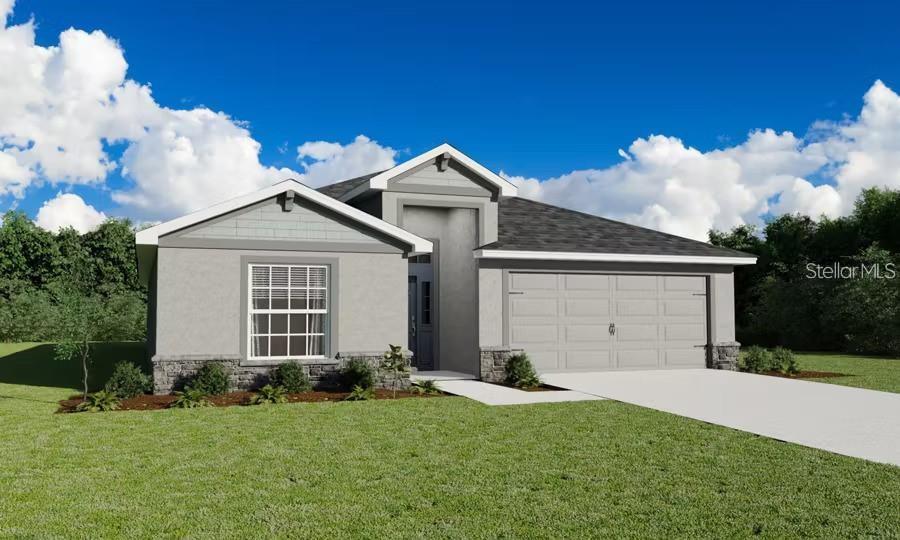 Under Construction. New construction home with 1744 square feet on one-story including 3 bedrooms, 2 baths, and an open living area. Enjoy an open kitchen with Silestone countertops, Samsung stainless steel appliances, a walk-in pantry, and a spacious island, fully open to the dining café and gathering room. The living area, laundry room, and baths include luxury wood vinyl plank flooring, with stain-resistant carpet in the bedrooms. Your owner's suite is complete with a walk-in wardrobe and a private en-suite bath with dual vanities, a tiled shower, and a closeted toilet. Plus, enjoy a covered lanai, 2-car garage, custom-fit window blinds, architectural shingles, energy-efficient insulation and windows, and a full builder warranty ***Please note - Virtual Tour/Photos showcases the home layout; colors and design options in actual home for sale may differ. Furnishings and décor do not convey!