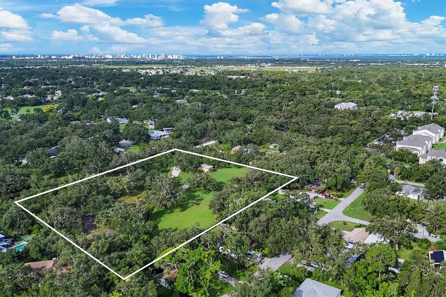 FIRST TO HIT THE MARKET IN OVER 30 YEARS, THIS PRIVATE EXCLUSIVE MAJESTIC 5 ACRE PARCEL IS NOW YOURS FOR THE TAKING. 
REZONE AND BUILD MULTIPLE HOMES OR CREATE YOUR DREAM ESTATE ON THIS BEAUTIFUL PIECE OF LAND. NEW SURVEY AND ELEVATIONS COMPLETED, PRIME LOT ELEVATION FOR BUILDING. ALREADY OFFERED IS A NEWLY REFINISHED 1 BEDROOM 1 BATHROOM GUEST COTTAGE SOURROUNDED BY 100 YEAR OLD OAKS. THIS PRIVATELY GATED PARCEL SITS IN THE HEART OF IT ALL, BEING CLOSE TO BEACHES, THE INTERSTATE, DOWNTOWN, AND THE UTC PLAZA. WHETHER YOU CHOOSE TO BUILD YOUR PERFECT DREAM HOME OR RESIDE IN THE OPEN CONCEPT TREE LINED COTTAGE, THE POSSIBILITIES ARE ENDLESS ON THIS 5 ACRE PARCEL. ENTER YOUR PROPERTY THROUGH A PRIVATE ROAD TO YOUR GATED ENTRANCE TO BE GREETED WITH LUSH LANDSCAPING, CHIRPING BIRDS, THE SOUNDS OF THE RUNNING STREAM, AND THE SHADE OF THE GRAND OAKS. THIS IS ONE OF THE LAST HOLD OUT 5 ACRE PARCELS LEFT CLOSE TO DOWNTOWN SARASOTA. BRAND NEW SURVEY AND ELEVATIONS COMPLETED. LOT ELEVATION IS PRIME FOR BUILDING WITH 30+ FEET OF GROUND LEVEL ELEVATION.