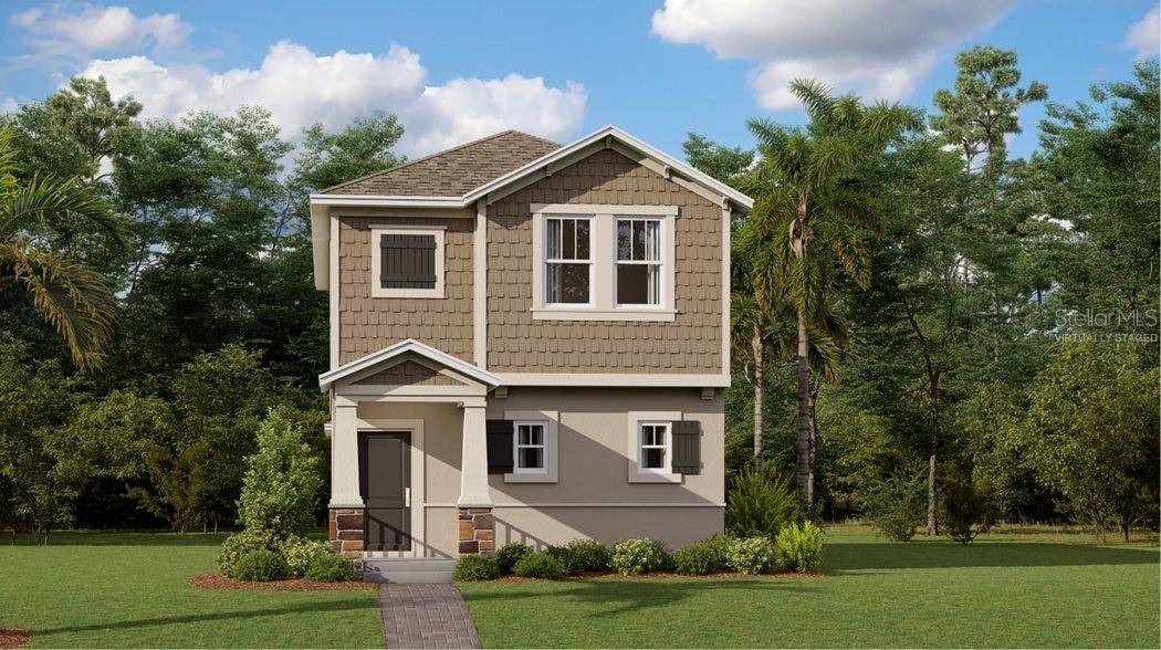 Under Construction. Welcome to the stunning & welcoming Autumn, that includes three bedrooms, two and a half baths, with a two-car garage. This is a modern classic two-story home with a detached rear load garage. The kitchen has a large island, fabulous panty and opens to the elegant dining room and spacious family room. There is a laundry room with washer and dryer and a half bathroom on the first floor. The three bedrooms are upstairs. The owner suite has a large walk in closet and spa inspired owner bath with his and her sinks. With “Everything’s Included”, luxury and value go hand in hand. Enjoy connectivity, green building features, plus new energy conscious appliances. The much-awaited EverBe community located in Orlando, features amenities designed to bring residents together, including a relaxing swimming pool, community center, onsite parks and multi-use trails. Residents will be just minutes from Orlando, with proximity to major highways FL-528 and FL-47 for simple commutes. The newly opened Brightline station and nearby Orlando International Airport will help to connect residents locally within Florida and beyond.