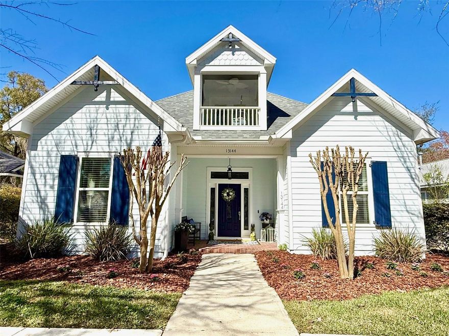 Inviting, well-appointed Pridgen Homes–built 4/3BA pool home in Town of Tioga, offering a bright open layout and stylish finishes throughout. Inside, you’ll find hardwood floors, 10’ ceilings, extensive crown molding, and abundant natural light. The spacious kitchen features quartz countertops, custom maple cabinetry, a large center island, gas range, double ovens, and a sunny breakfast nook that flows seamlessly into the great room. The living room is warm and welcoming with a cozy fireplace and custom built-ins, creating the perfect focal point for relaxing or entertaining. Host with ease thanks to the wet bar with wine fridge and generous gathering spaces, including a formal dining room and a sitting area by the pool. The primary suite includes walk-in and built-in closet storage for exceptional organization. Two additional bedrooms downstairs share a full bath, offering flexible space for guests, family, or a home office. Upstairs, a private bonus/bedroom suite with its own bath opens to a charming balcony overlooking the front yard. Step outside to your screen-enclosed saltwater pool and patio, perfect for year-round relaxation and entertaining. Just a short stroll to Tioga’s popular shops and restaurants—this home truly has it all.