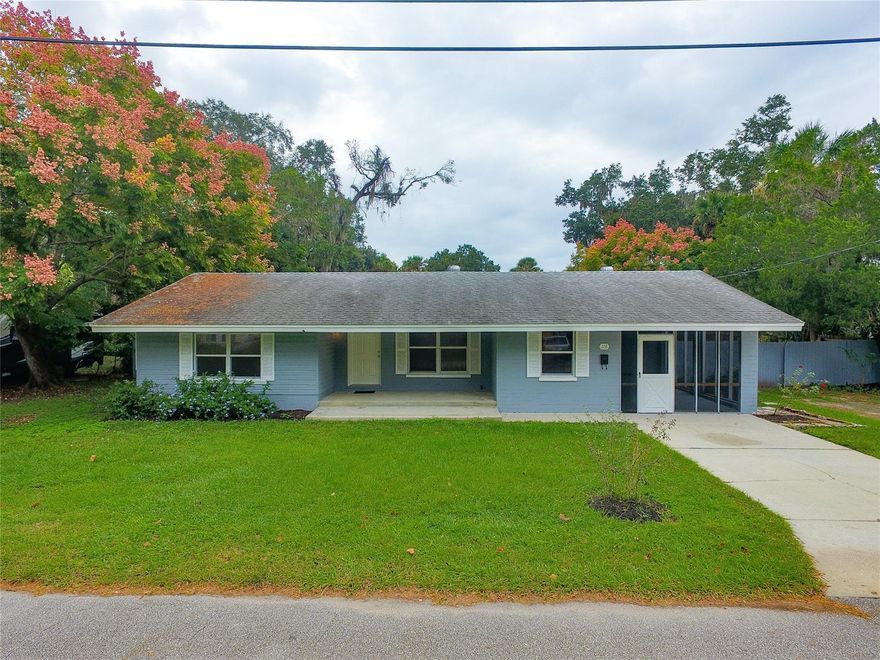 Located 1 house from Riverside Drive where you can take a walk or bike by the inter coastal water way. NO HOA. A fully renovated ranch style home built in 1952 has a newly renovated bathroom with a 2nd BATHROOM HAS BEEN ADDED and STUBBED OFF FOR NEW OWNER TO ADD WHAT THEY DESIRE but non permitted at this time. Once permitted then add approximately 52 square feet. This LARGE LOT 100 x 110 has a large private back yard with plenty of space for a pool or to park your boat. ROOF-2011. A 19 x 11 screened in porch located on the west side of the home.Original oak wood floors in the living room & 2 bedrooms. Brand new high grade vinyl flooring is construction grade by Diamond limited. New butcher block kitchen counters & new cabinetry. Cozy family room. Extra office/ bonus room with tile flooring. A large master suite. An easy drive across the bridge to New Smyrna Beach. Public boat ramp, groceries, banks and restaurants. New Smyrna's 2 main streets Canal St and Flagler Ave just minutes away. 1 hr from Orlando Airport and 30 mins from Daytona & Sanford- Orlando Airport. ;Water: City