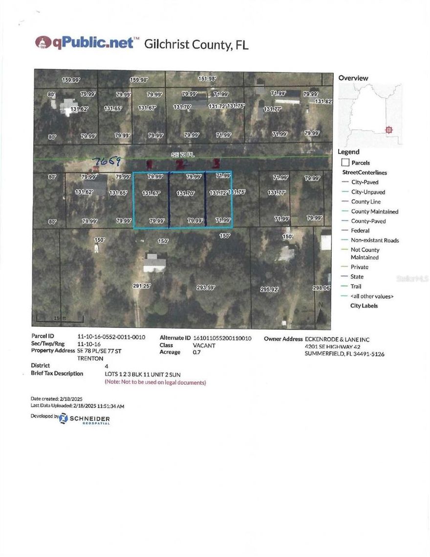 3 nice building lots in the Sun N Fun subdivision in Trenton, FL., in area of new homes. This property can be purchased as one large .70 acre lot, or the lots can be purchased separately for $30,000 each (lot sizes separately are 80 x 132 (2 lots) and 1 lot is 72 x 132).