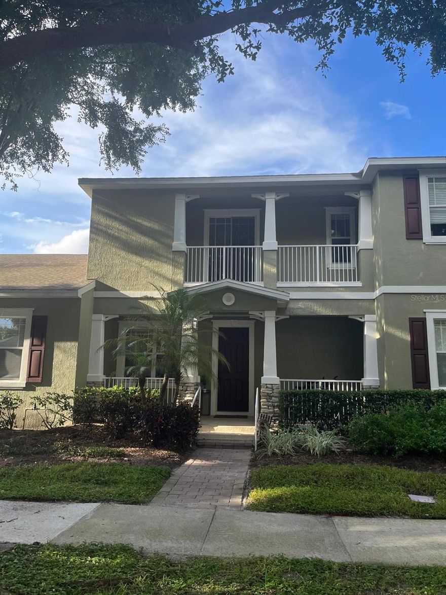 Available Now! Stunning 2BR/2.5BA in the desirable community of Preston Square in Windermere. The main level includes a Great Room that opens to a private brick-paver courtyard, ideal for entertaining. The kitchen boasts granite countertops,  dinette area, and A half bath, laundry room with washer and dryer included, and access to the attached 2-car garage. Upstairs, the primary suite offers a walk-in closet, private balcony, and luxurious en-suite bath.. The second bedroom includes a full bathroom. Preston Square amenities include a resort-style pool, basketball court, playground, fitness stations, and a scenic community park. Prime location near Disney,  Tibet Butler Preserve and the Winter Garden Village shops and top-rated schools. Rent includes exterior maintenance, landscaping, and amenities. Schedule your showing today!  Directly across from clubhouse, swimming pool and park.