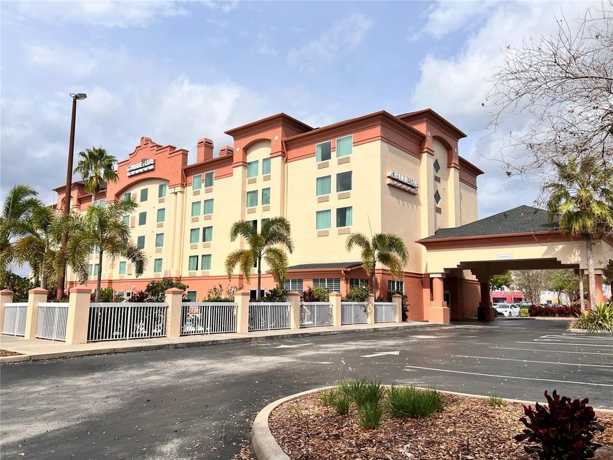 INVESTOR ALERT- Remodeled 4th floor condo-hotel unit in the Galleria Palms located close to parks, dining and entertainment with easy access to major highways. This suite features over $17,000 in renovations with a king size bed, handicap accessible, crown molding, new tile flooring throughout, new paint, lighting, artwork, furnishings, wall-mounted 49in flat screen TV, granite vanity with microwave, mini-fridge, coffee maker, wet bar, upgraded wi-fi, iron/ironing board and USB ports in the lighting fixtures all for your convenience. Bathroom offers dual sinks with granite counters. Complimentary shuttle service to parks and a hot breakfast served daily in lobby. Newer roof, windows and A/C units have all been recently installed making The Galleria Palms the perfect opportunity to be your 1st investment or add to your current portfolio as a turn-key suite. Take a swim in the heated pool and relax on sun deck! This condo-hotel offers investors the perfect combination of hassle free investment and a wonderful place to stay while in the Orlando area. There is a full-time property management company. *Owners cannot occupy longer than 29 days at any one stay. The unit cannot be removed from the onsite rental program