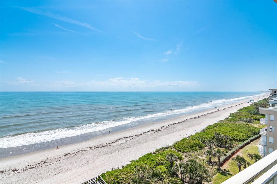 Discover elevated oceanfront living in this freshly updated 2-bedroom, 2-bath condo with a versatile bonus space perfect for a home office or reading nook. Positioned on the 8th floor of a highly regarded Indialantic building, this residence offers an exceptional combination of sweeping Atlantic Ocean views and peaceful river scenery—creating a picturesque backdrop from sunrise to sunset. Step inside to find durable wood-style vinyl flooring throughout the main areas, plush carpeting in the bedrooms, and refined 5" baseboards that add a polished look. The stylish kitchen is equipped with gleaming quartz countertops, stainless steel appliances, a breakfast bar, and a dual oven range, all seamlessly connected to a spacious living and dining area that’s ideal for gatherings or peaceful nights in. Both bathrooms have been thoughtfully upgraded with matching quartz and quality finishes. The primary bedroom offers private access to the balcony, a custom-organized walk-in closet, and an en suite bathroom designed for comfort and convenience. Enjoy the convenience of underground parking with personal storage, along with access to resort-inspired amenities including a beachfront pool, clubhouse, and secure beach access. This building has already completed its milestone inspections, and the 30-year structural and exterior improvements are finalized and fully funded—offering true peace of mind and move-in readiness. The association is well-managed and financially stable, as further reflected by the owner’s recent decision to purchase the adjacent end unit—an unmistakable vote of confidence in this community’s value and longevity. Whether you're seeking a full-time residence or a refined beachside retreat, this coastal gem provides comfort, quality, and panoramic beauty just moments from Indialantic’s local restaurants, boutiques, and oceanfront parks.