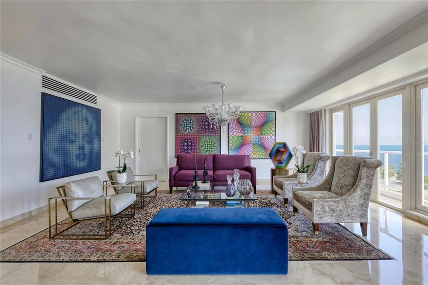 ***SOLD*** One of San Juan’s most esteemed addresses on Ashford Avenue, located directly in front of Ventana del Mar. Ocean views welcome all who enter this full floor residence at Sancti Spiritus Park. The entertaining and living area is situated by the entrance of the home with northern exposure allowing for plenty of natural light. This expansive 4,925 Sq. Ft. apartment with private elevator access has three bedrooms plus home office and private gym with sauna that can be converted into two additional bedrooms, as well as four bathrooms and two powder rooms. The master suite has two envious walk-in closets along with a spacious en-suite bathroom. The kitchen offers a contemporary design with stainless steel appliances. Three covered parking spaces are conveniently provided. Few buildings in Condado Beach match the elegance and convenience that Sancti Spiritus Park affords residents. It is a boutique condominium designed and built by Alavarez-Diaz Villalon architects, offers only 9 floors comprising 12 apartments in total. Amenities abound in the neighborhood with fine dining, shopping, beach and private schools in close proximity. Minutes away from Old San Juan, Miramar and Isla Verde. Monthly HOA: $1,434.24. Hazard Insurance: $8,673.