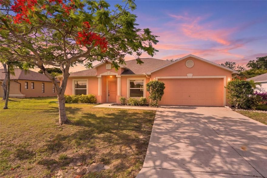 Updated Cape Coral pool home featuring 3 bedrooms, 2 bathrooms, 1,633 sq ft of living space, new roof (2022), impact windows, sliding glass doors, new AC (2023), city water with all assessments paid, washer and dryer hooked up, open layout, a remodeled kitchen with updated cabinetry and quartz countertops, fresh paint throughout (including the garage), new carpet in the bedrooms, refreshed bathrooms with an updated guest bath vanity, countertop and vinyl flooring, new smoke alarms, private outside pool and spacious patio area. Conveniently located near Target, Publix, Walmart, Lowe’s, restaurants and everyday essentials in a quiet Cape Coral neighborhood.