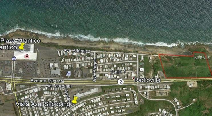 8 acres of beach front land in Arecibo available for sale at $400,000 per acre. Located near Plaza Atlantico. Zoned C2
