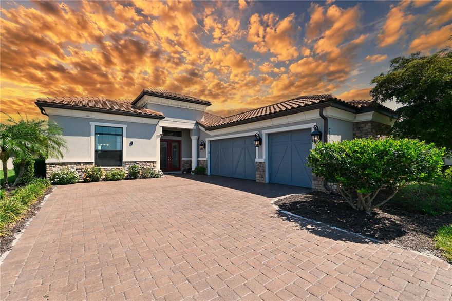 Welcome to amenity rich Legacy Estates at Esplanade on Palmer Ranch! Enjoy the resort style living in this gated community conveniently located to all the area beaches and shopping. Private entrance to Legacy Trail for walking and biking. The home features 14 foot coffered ceilings, open floor plan, heated pool with extensive deck and private setting! 3 bedrooms plus den, 3 car garage, spacious kitchen with huge island/breakfast bar. Walk-in closets, grab bars installed for safety, all tile flooring, no carpeting. High impact windows and doors, tankless water heater. Gas cooktop for your gourmet cooking and so much more! Amenities include, heated resort style pool and spa, fire pit, tennis, pickle ball, bocce ball, fitness center, restaurant and full bar, on site activities director.