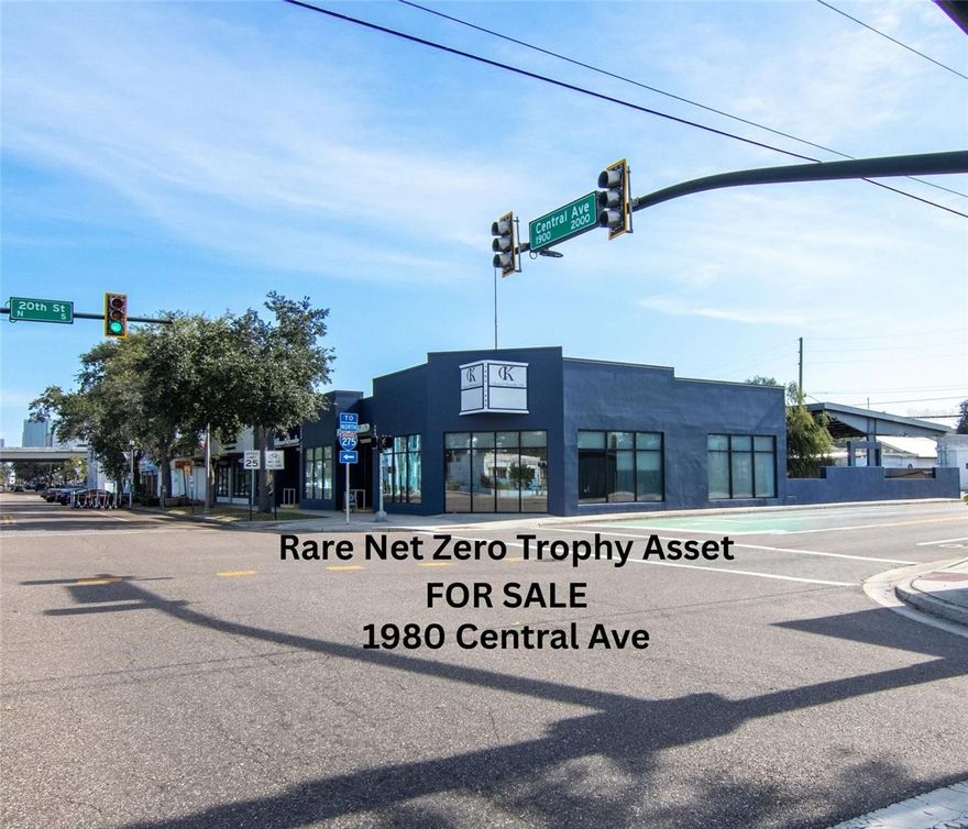 1950-1990 Central Ave presents a rare opportunity to acquire a flexible, income-producing commercial asset well suited for bank, medical, or professional owner-users, as well as long-term investors. The property totals approximately 5,050 square feet and is partially occupied by an established restaurant tenant leasing approximately 2,300 square feet, providing reliable in-place income. The remaining approximately 2,750 square feet of office space is available for immediate occupancy or conversion to medical, financial services, retail, or professional use. 16 Dedicated Parking Spaces on Central Ave. with one ADA and another featuring an electric vehicle charging station. Located on a hard corner with incredible visibility for advertising your business and featuring a flagpole that is visible from I-275 with over 144,000 daily traffic counts.

The building was purpose-built with Net Zero energy design and infrastructure, featuring solar and geothermal systems intended to significantly reduce long-term operating costs and enhance sustainability. The property offers covered on-site parking, complemented by ample street parking along Central Avenue, a critical amenity for customer-facing uses such as banking and healthcare. This configuration allows an owner-user to occupy a portion of the building while offsetting costs with tenant income, or provides an investor with stabilized cash flow and long-term upside in one of St. Petersburg’s most active commercial corridors.

The property is located within the City of St. Petersburg’s CCT-2 (Central Commercial – Traditional) zoning district, one of the most flexible and desirable commercial designations along Central Avenue. This zoning supports a wide range of high-demand uses including banking and financial services, medical and dental offices, professional services, executive offices, service-oriented retail, restaurants, wellness concepts, and specialty food and beverage. The breadth of permitted uses allows an owner or investor to adapt the space over time as market demand evolves, providing long-term flexibility and protecting future value.

In addition, the property’s placement within an Activity Center and the SunRunner Overlay significantly enhances its appeal and long-term positioning. Activity Center designation reflects the City’s intent to concentrate commercial activity, infrastructure investment, and pedestrian-friendly development in this corridor, while the SunRunner bus rapid transit line provides direct connectivity, increased visibility, and improved accessibility for employees and customers. Together, these planning overlays reduce entitlement risk, expand the potential tenant and buyer pool, and support higher-intensity commercial use, making this location especially attractive to owner-users, national tenants, and long-term investors.