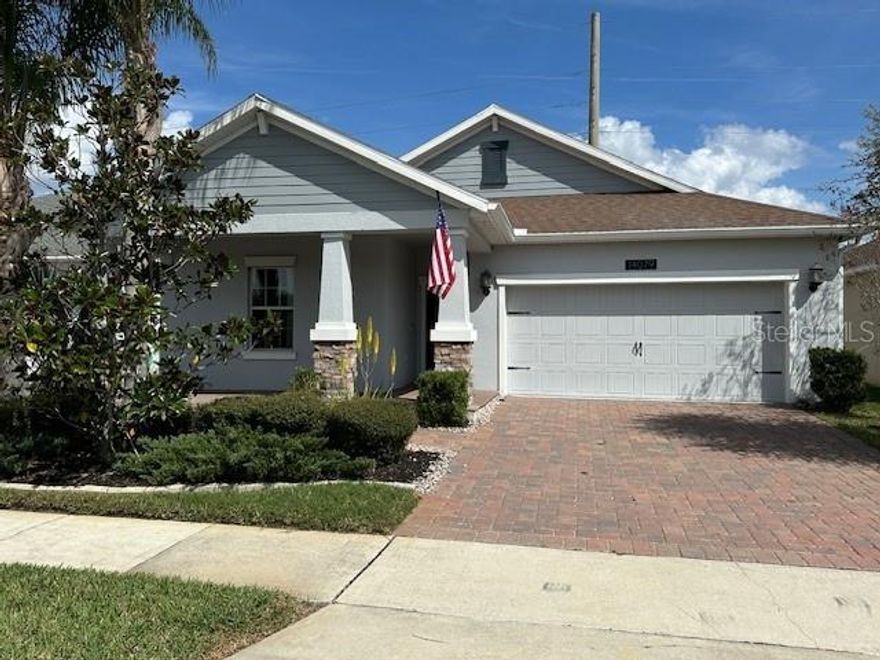 This Lovely home features 4 bedrooms 3 baths and a two-car garage. The open floor plan kitchen looks onto the dining and family room. Master bedroom has a private bathroom with walk in shower and his & her sinks. Screened patio overlooks fenced yard and huge pavered patio, perfect for outdoor entertainment. Community offers pool, tennis, walking trails, clubhouse and fitness center. LAWN CARE, INTERNET AND CABLE INCLUDED. Washer, dryer and garage fridge all work, but are as is.
