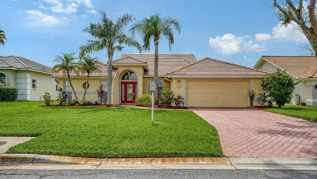 Terrific opportunity this 4BR/3BA pool home located in the Trails is ready for new owner. New barrel tile roof, new water heater, pergo and Tile throughout. The large living room when you enter has sliders to the pool and then overlooks the fenced in private yard. Spacious kitchen has been updated with wood cabinets, granite countertops, pantry closet and opens to the family room. The primary bedroom has high ceilings and clerestory windows and access to the pool. Wait until you the great shower in the primary bath, it’s also new with jetted double shower heads. Fenced yard is great for pets, don’t miss the outdoor shower. Conveniently located to UTC Mall, shopping, banking, restaurants, SRQ airport, downtown and just minutes to the beaches. Community offers a community pool and tennis.